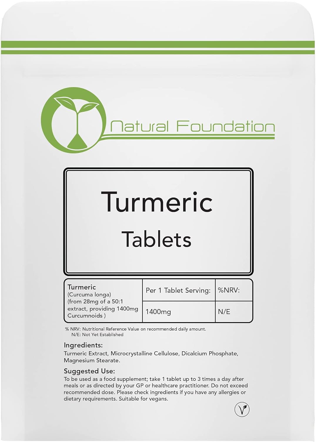 Turmeric Tablets High Strength 1,400mg 90 Curcumin Supplement for