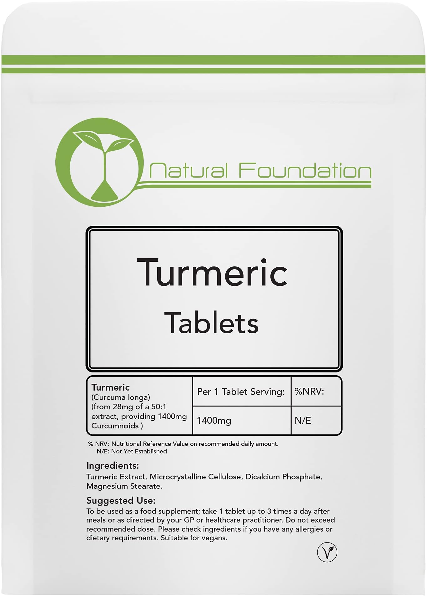 Turmeric Tablets High Strength 1,400mg 90% Curcumin Supplement for Inflammation Digestive Health & Joint Support Tumeric Made in The UK | Natural Foundation Supplements (120 Tablets)