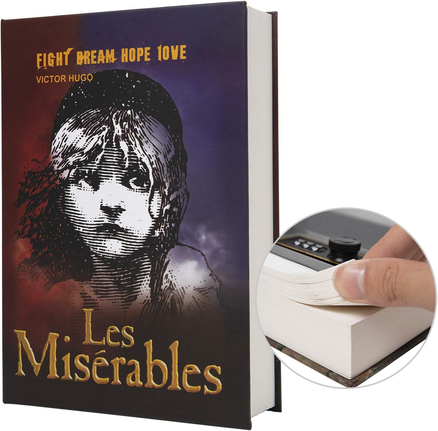 PACOLO Real Paper Transfer Book Safe for Jewelry, Money and Cash, Hollow with Hidden Compartment,Key and Combination Lock (Les Miserables-Combination)