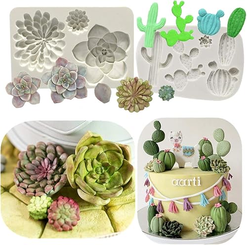 LaVenty Molde de silicona para cactus, molde de fondant, hojas suculentas, caramelos, cactus, pasta de goma, para cupcakes, pasteles, resina de