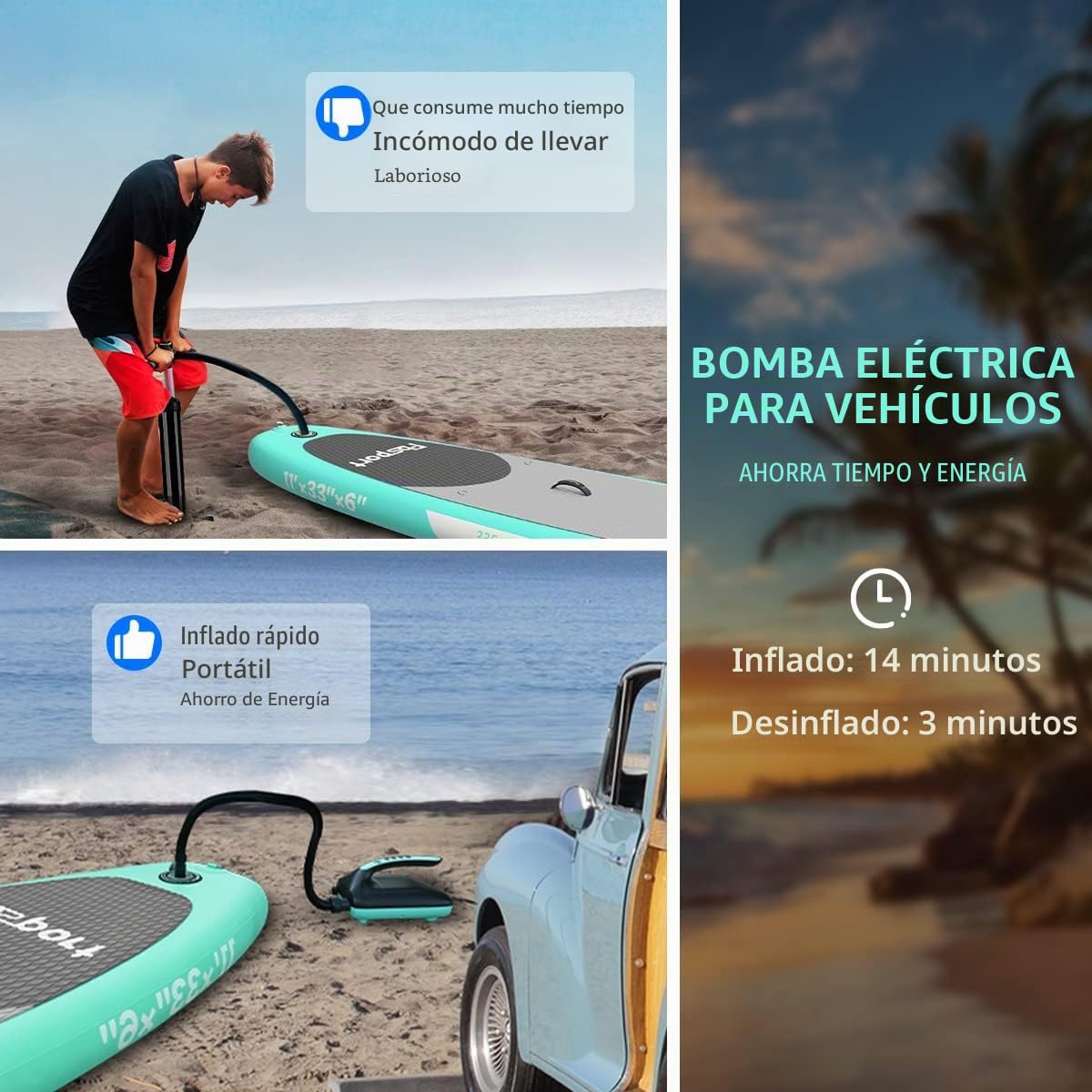 Inflador Electrico Paddle Surf, Bomba de Aire Eléctrica Portatil 20PSI, 12V DC Hinchador con Función de Apagado Automático y LCD, Inflado y Desinflado 2 en 1, para Kayak Colchón de Aire Tienda y Barco