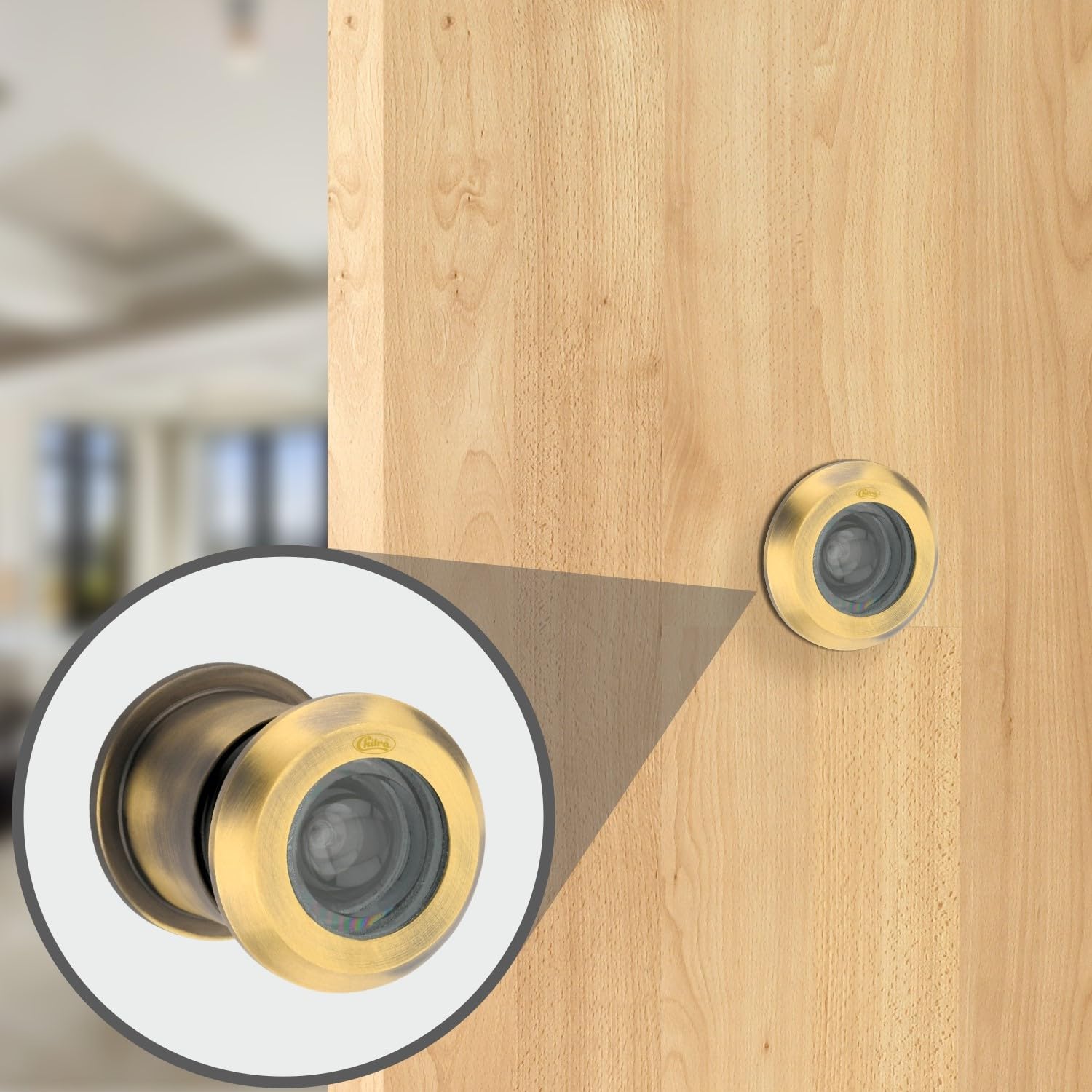 Chitra Door Eye Brass 180 Degree Peep Hole Round Door Eyes Viewer for Main Door (Antique Brass Matt) Pack of 1