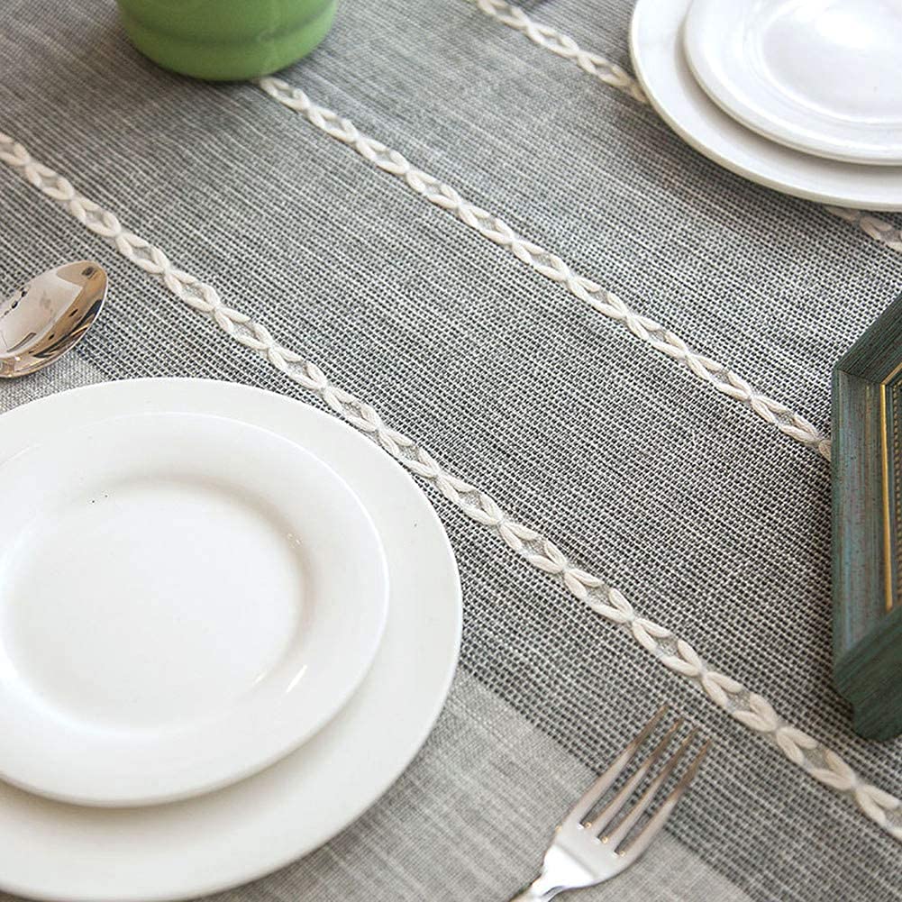 Tovaglia Grigia in Cotone E Lino Copritavolo in Pizzo Nappa Impermeabile E Antimacchia per La Decorazione in Cucina E Sala Da Pranzo,120CM*160CM