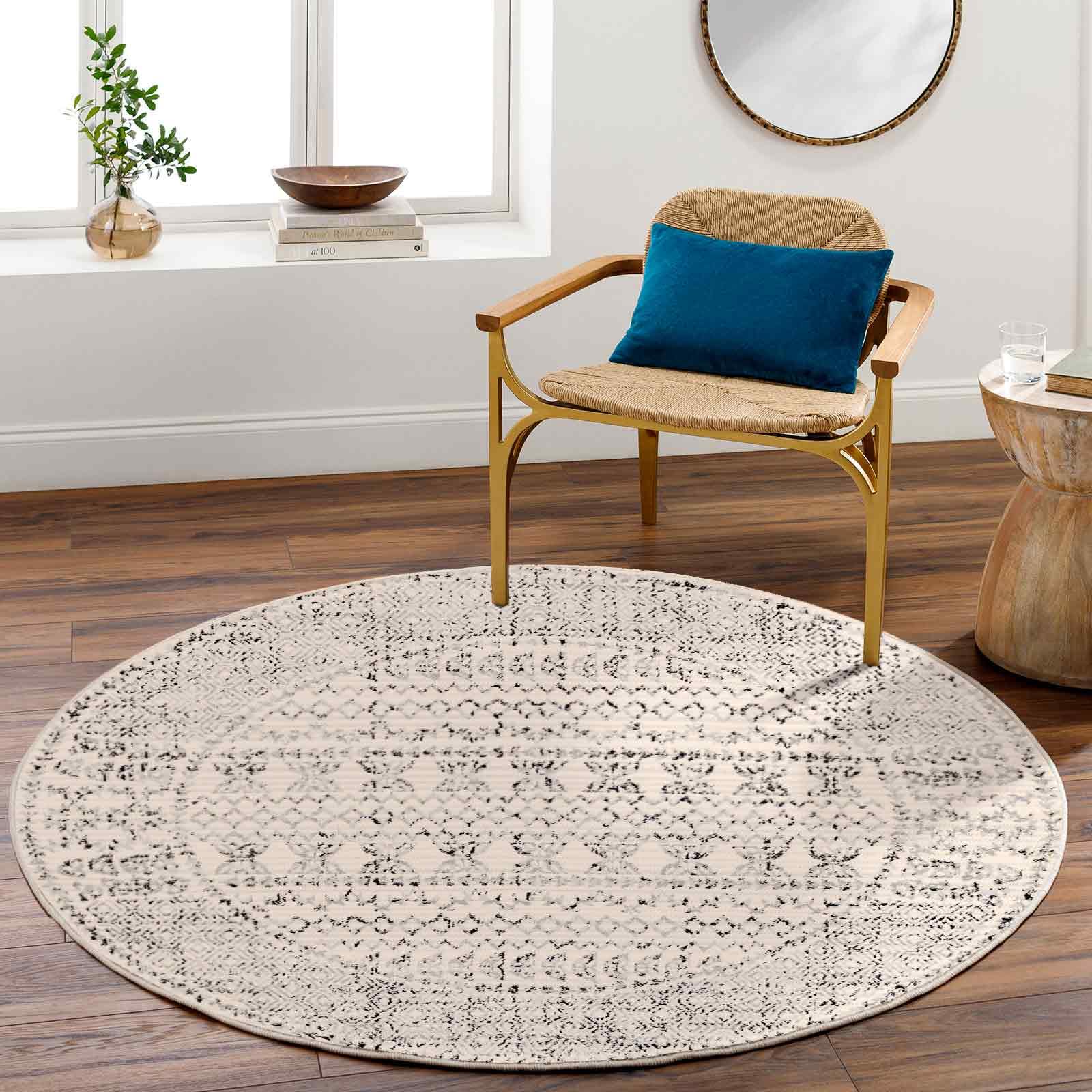 Livabliss OLIMPIA Round Geometric Area Rug - Light Grey, 160 x 160 cm - 100% Polypropylene - Oeko-Tex Standard 100 Certified