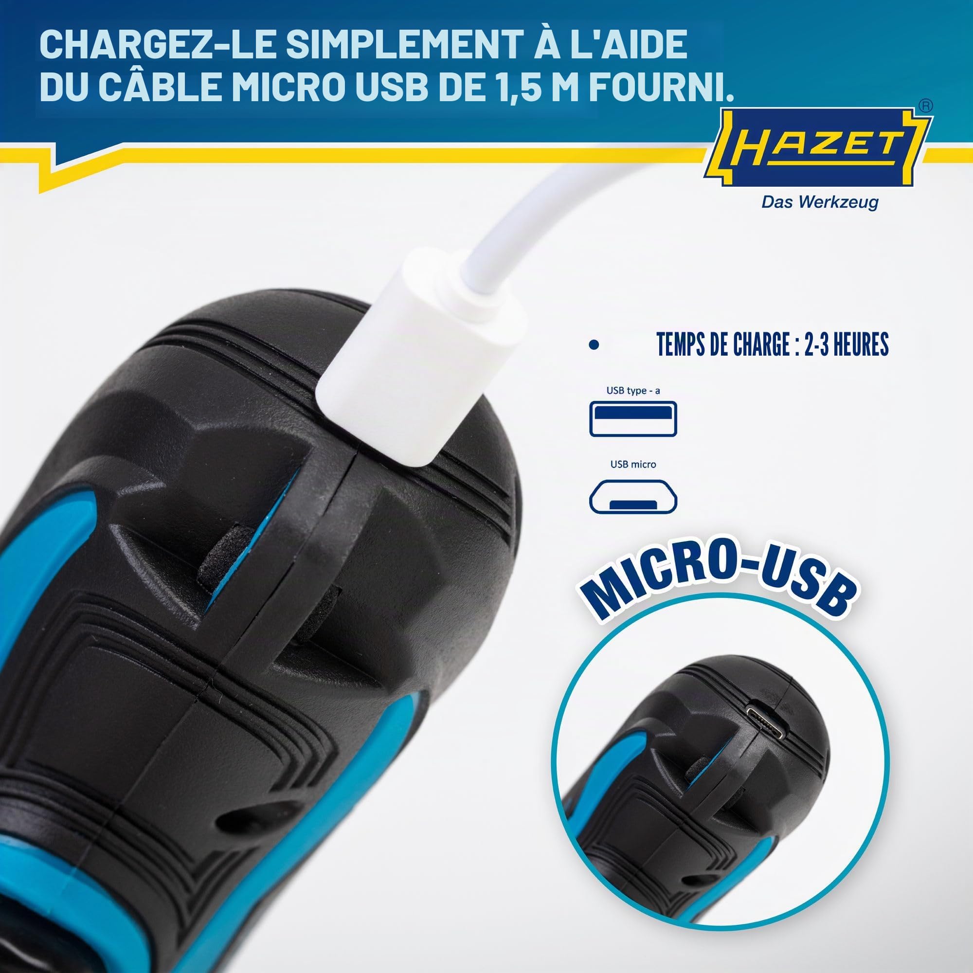 HAZET - Mini visseuse sans fil avec étui 9230B-1 I Outil de serrage/desserrage de pièces I Simple, flexible, polyvalent I Entraînement : carré 6,3 mm I Couple de desserrage maxi : 4.5 Nm