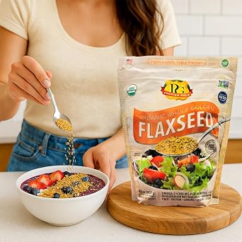Premium Gold | Organic Whole Flax Seed | 2 lbs, Gluten-Free, Non-GMO, Kosher, Raw Seeds, Excellent Source of Fiber, Source of Omega-3, Plant-Based Protein, Ideal for Beverages, Baking & Topping