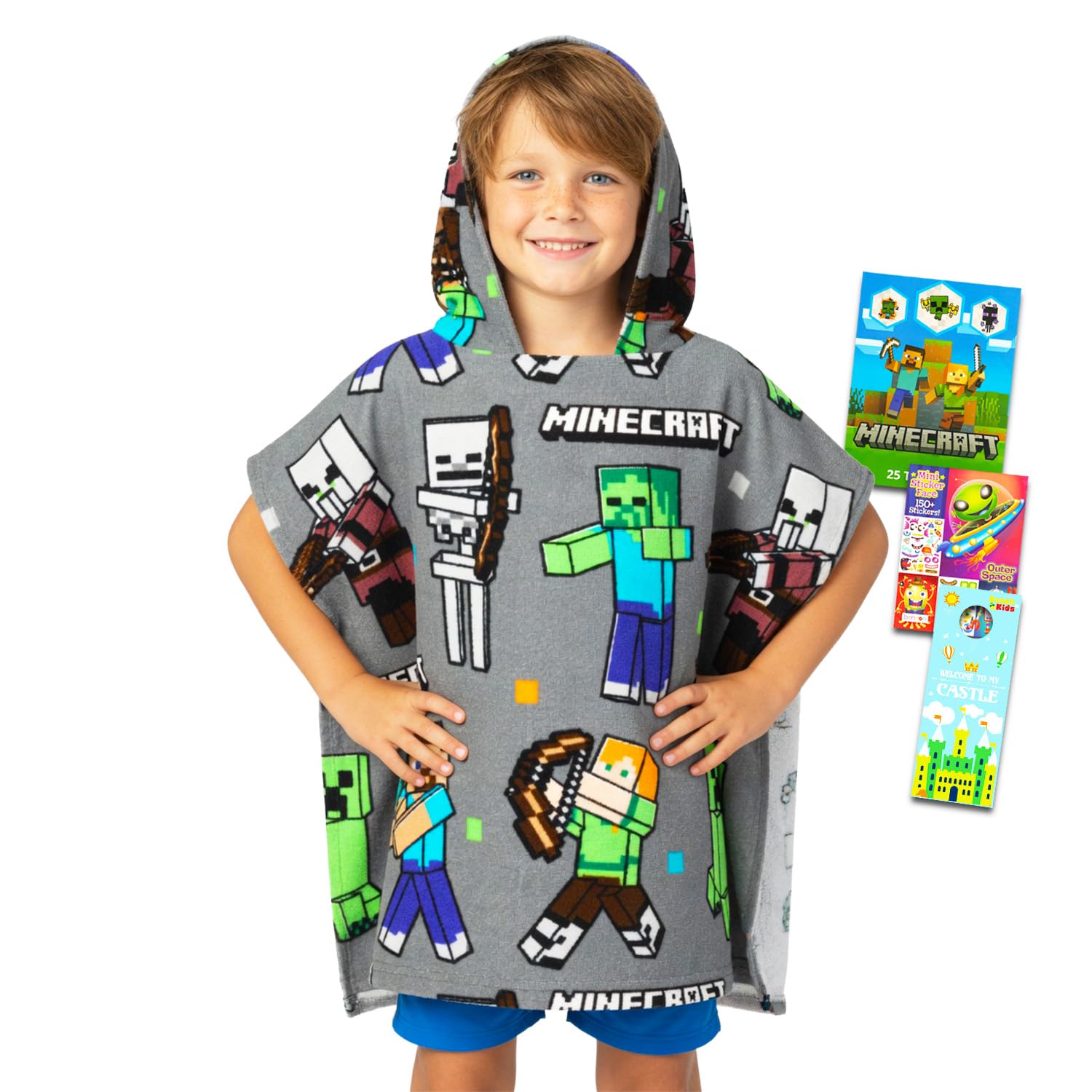 Minecraft Kapuzenhandtuch-Poncho für Kinder, Kleinkinder, Surf-Poncho-Set