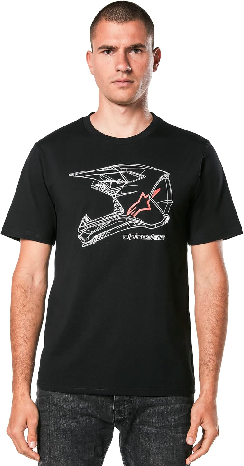 Alpinestars MX Helmet CSF Tee, Motorcycle Powersports Casual Shirt, Soft Hand Print, 60/40 Combed Cotton-Poly, L Black