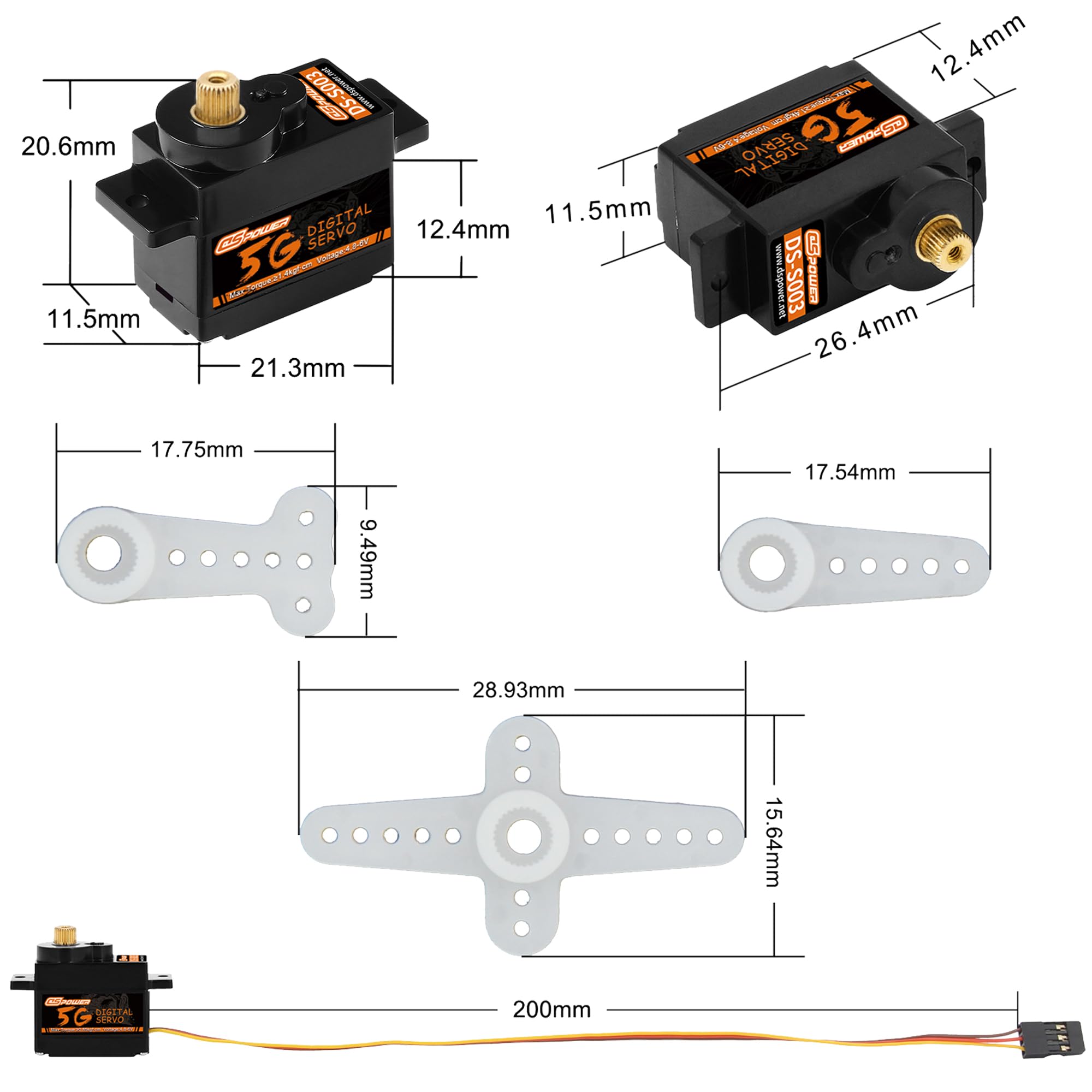 DSPOWER 5PCS 2G Plastic Gear Micro Servo - 3.7-4.2V RC Motor For Drones, RC Cars, Robots
