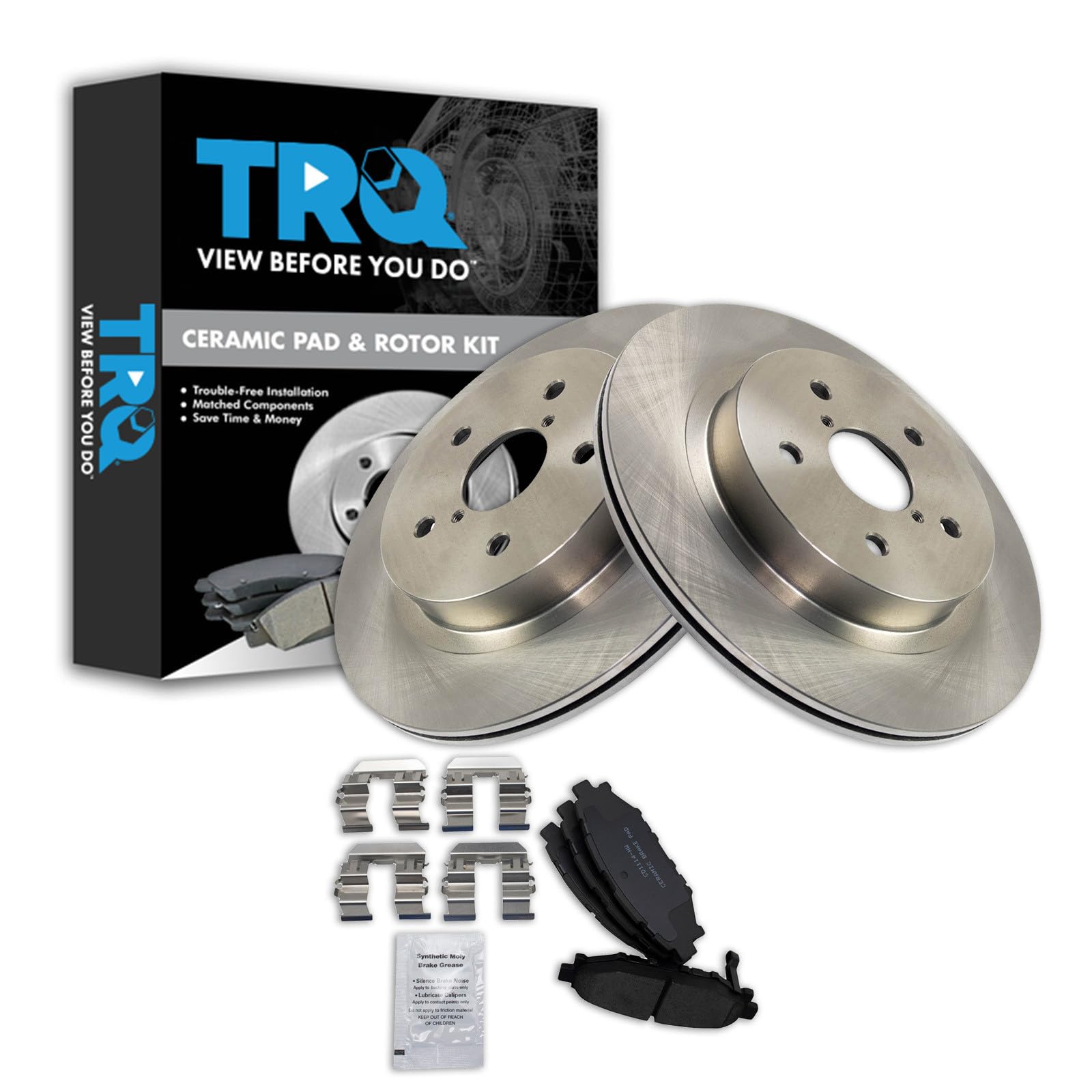 TRQ Rear Brake Pad and Rotor Set Ceramic Compatible with 2016 Subaru WRX