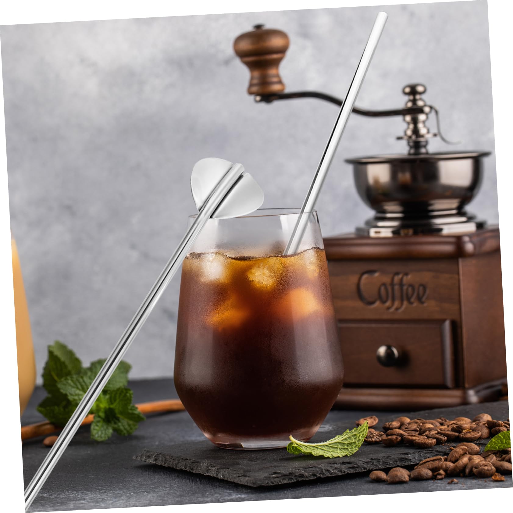 STOBAZA 6pcs 304 Stainless Steel Straw Filter Spoon Drinking Straw Reusable for Tea Coffee for Family Gatherings Outdoor