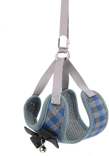 Miniatura 4 de Zunea Juego de arnés de esmoquin y correa para perros pequeños, sin tirones, ajustable, de malla suave, chaleco a cuadros con corbatín y campana de