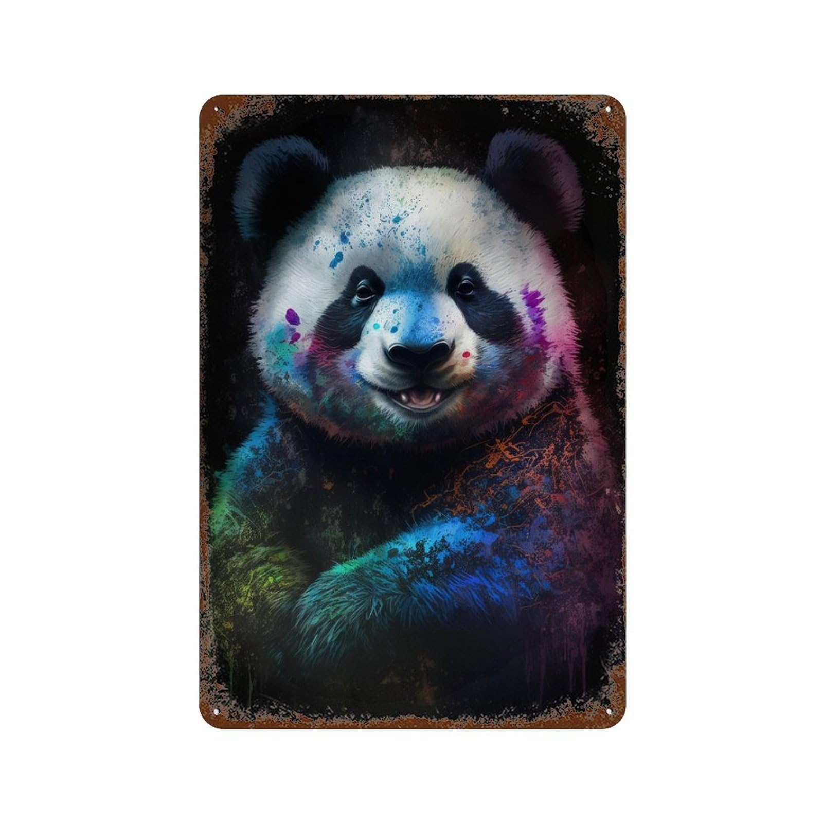 Colorful Panda Art Print Retro Metal Sign 11.8"x7.9", Shabby Chic Decor for Bistro, Counter And Cafe Decor