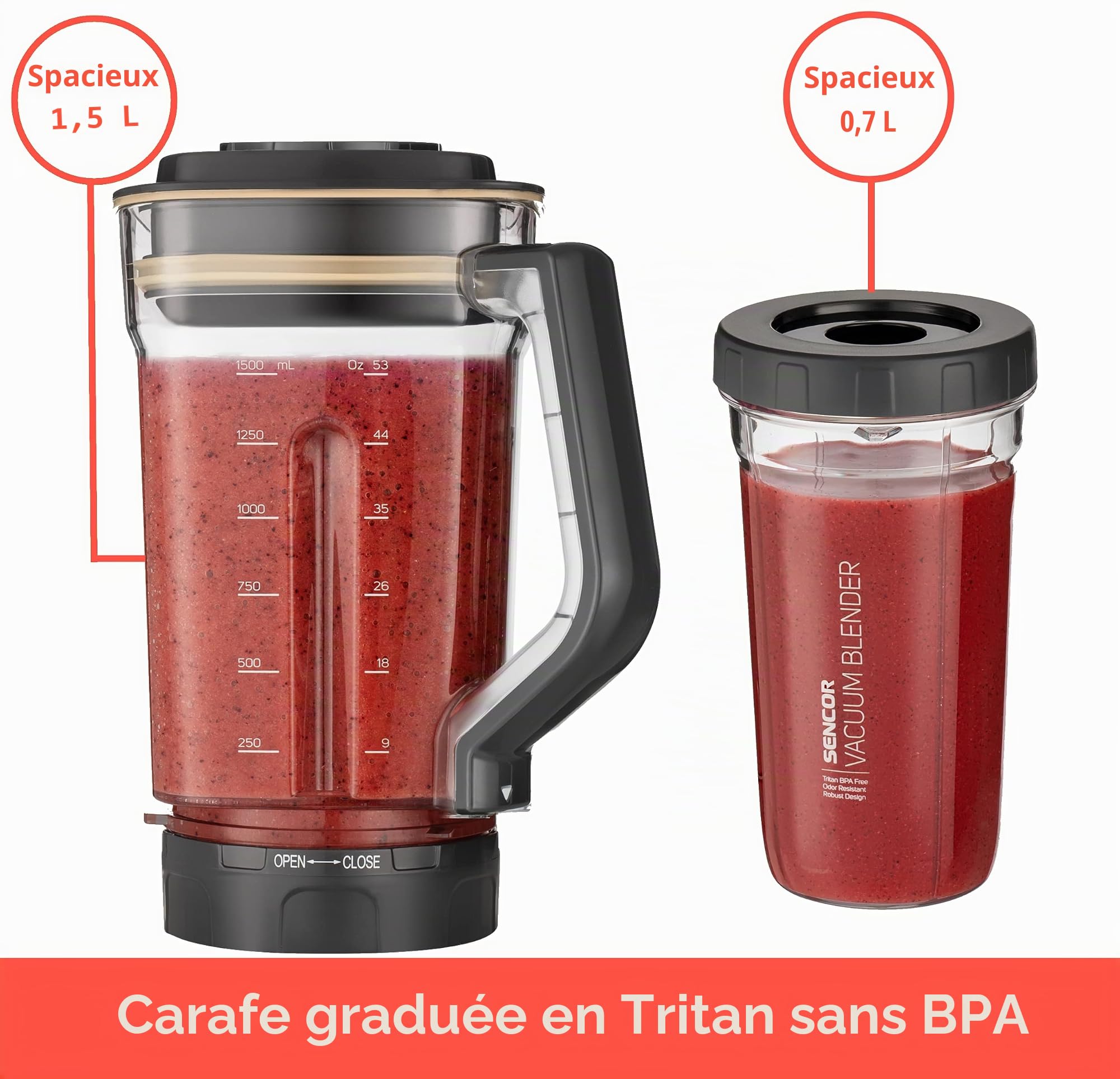 SENCOR 7878BK SBU 7877CH Super mélangeur automatique sous vide 1500 W Smoothie, 7 programmes, Champagne, plastique, millilitres, blanc