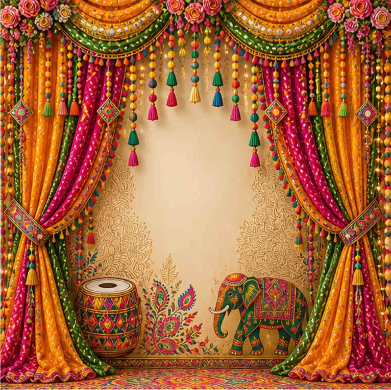 Rajwadi Curtain Backdrop Cloth Size 8Ft x 8Ft for Pooja Mandap Decoration Background with Curtain Rod Loop | Backdrop Cloth for Decoration Pooja-picture-32