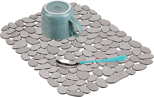 iDesign 60663 Pebblz Dish Mat, Large Plastic Sink Protector, Draining Board Mat, Graphite