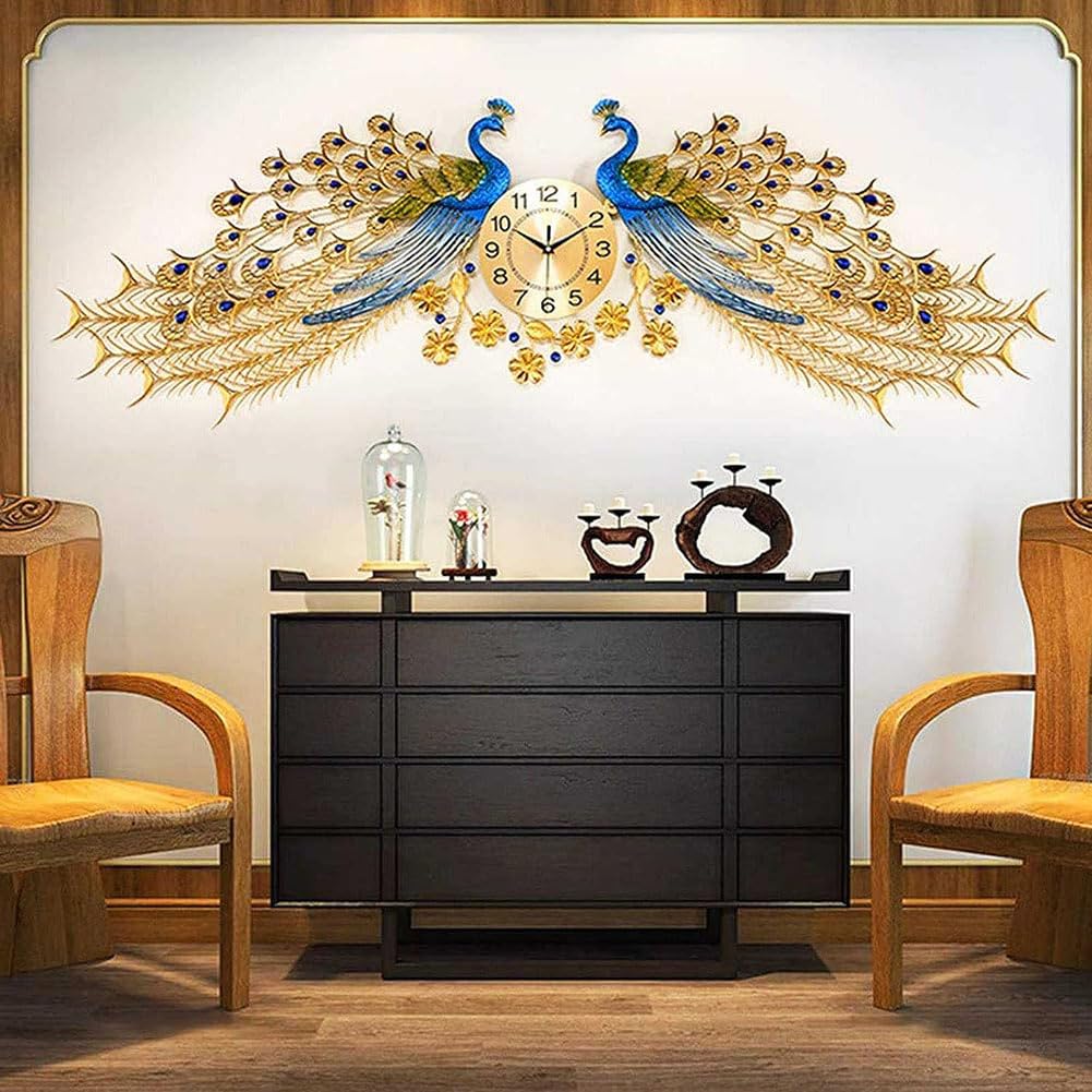 3D Pfau Wanduhr – 165 X 60 Cm, Metall, Geräuschlos, Ohne Tickgeräusch, Batteriebetrieb, Für Wohnzimmer & Mehr