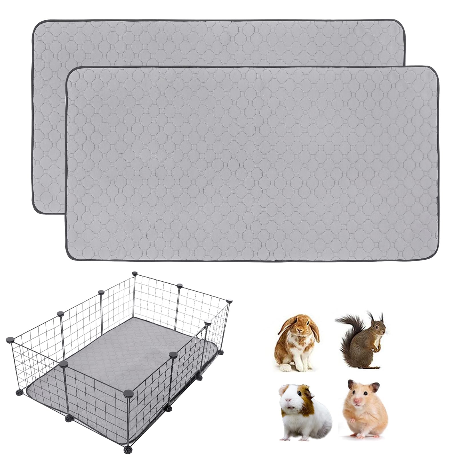 LWYMX 2Pack Guinea Pig Cage Liners, 28''X42'' Washable Guinea Pig Pee Pads, Non Slip Reusable Super Absorbent Guinea Pig Training Mat Bedding Fleece