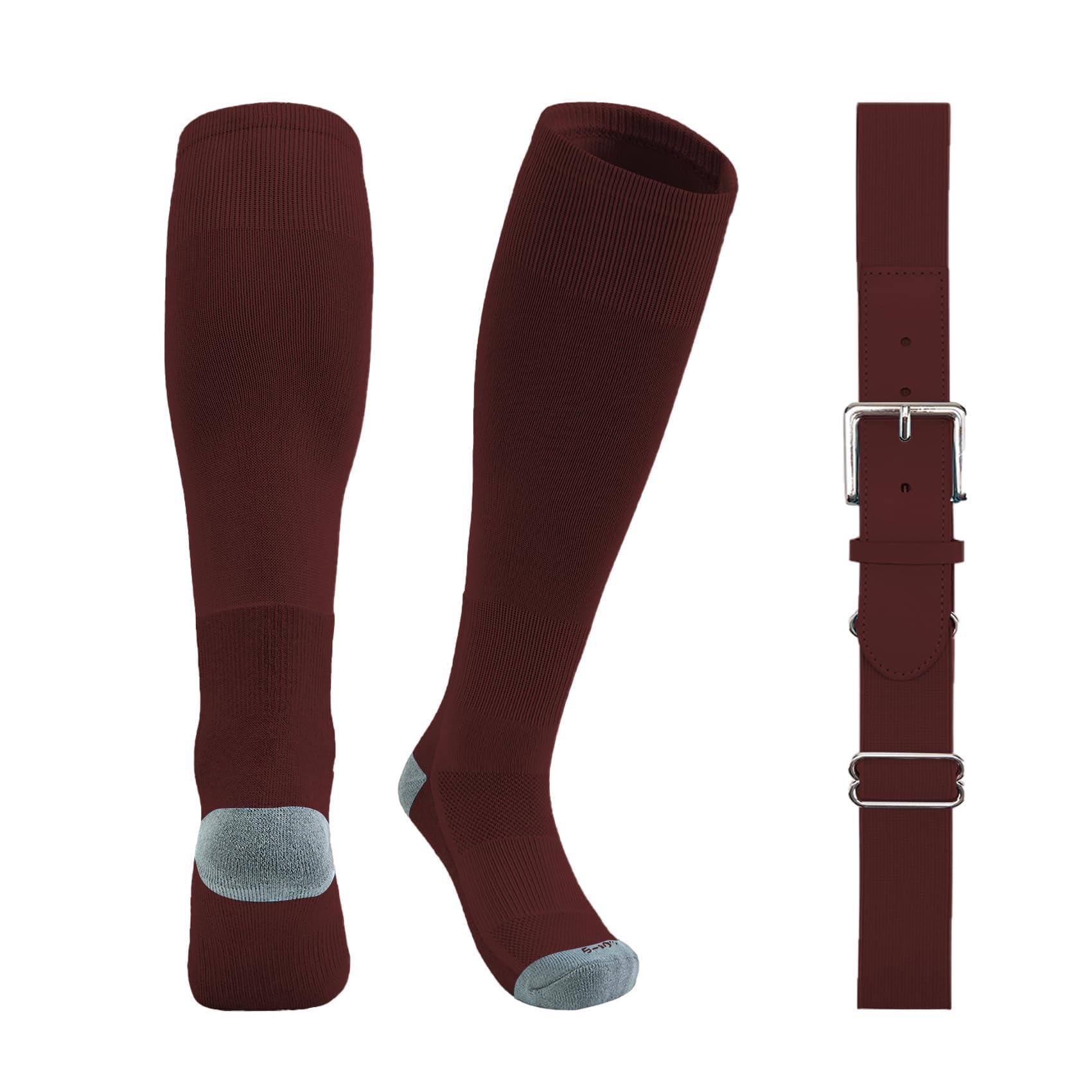 QBK Toddler Baseball Socks &amp; Belt Combo Set for Kids 2-16Y Tee Ball Socks