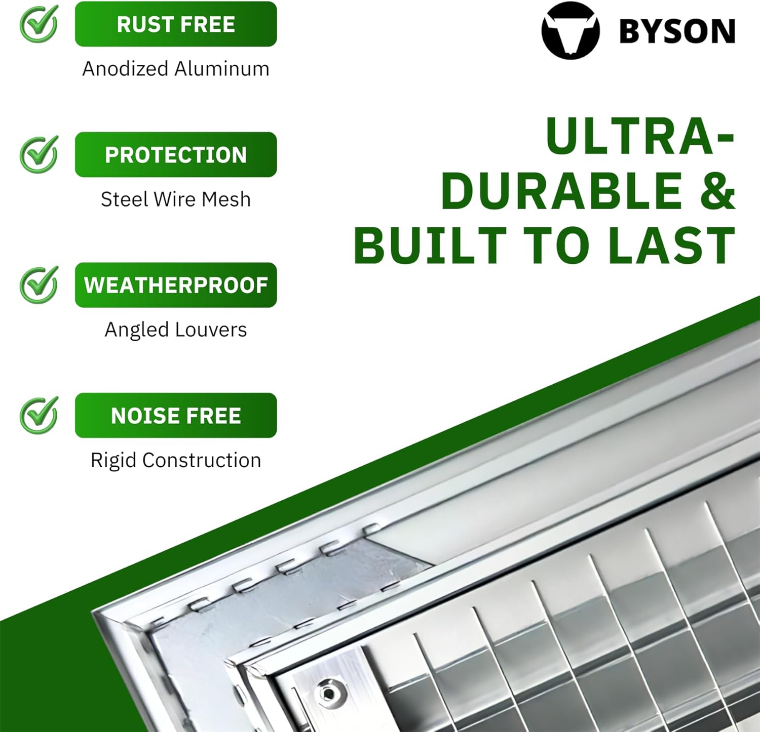 Byson 20" x 20" Aluminum Gable Vent - MaxShield Series Anodized Louvered Vent - Weatherproof Louver Air Vent Grille with Steel Mesh - HVAC, Attic, Container and Shed Vent