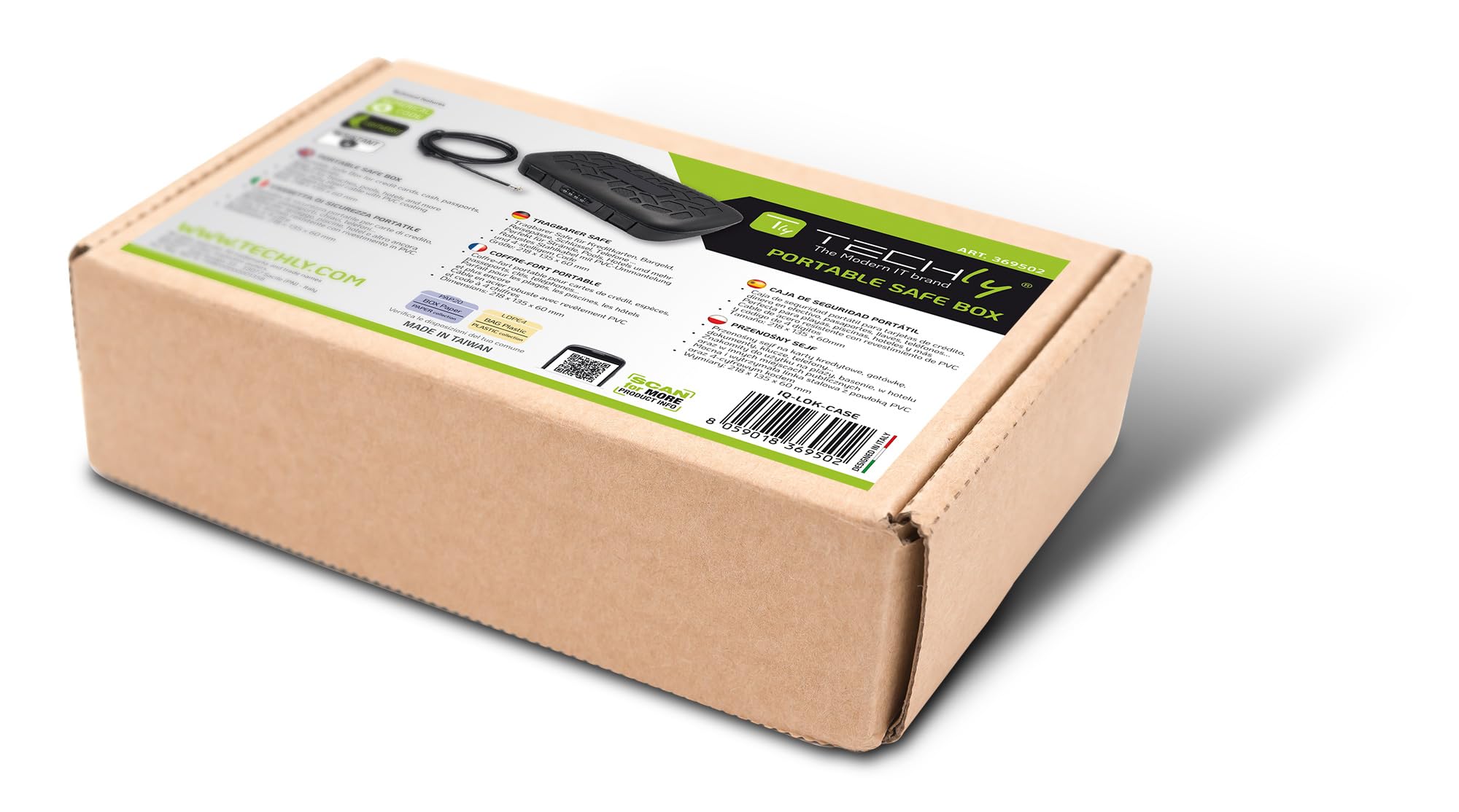 Techly 369502 Cassaforte Portatile Cassetta di Sicurezza a Combinazione Nero