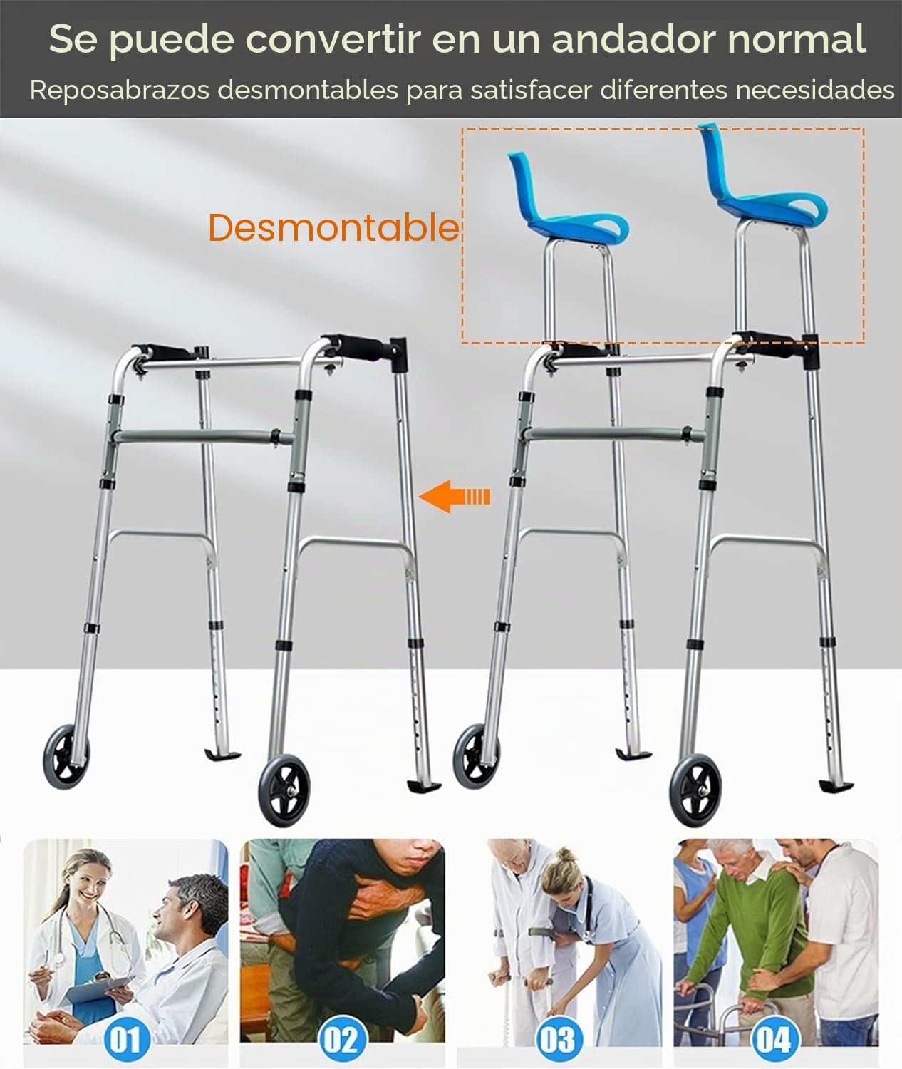 Andador Plegable Ancianos, Andador Vertical Ligero para Personas Mayores Discapacitadas Adulto/Andador De Pie Andador Andador con Reposabrazos,Compacto Ajustable