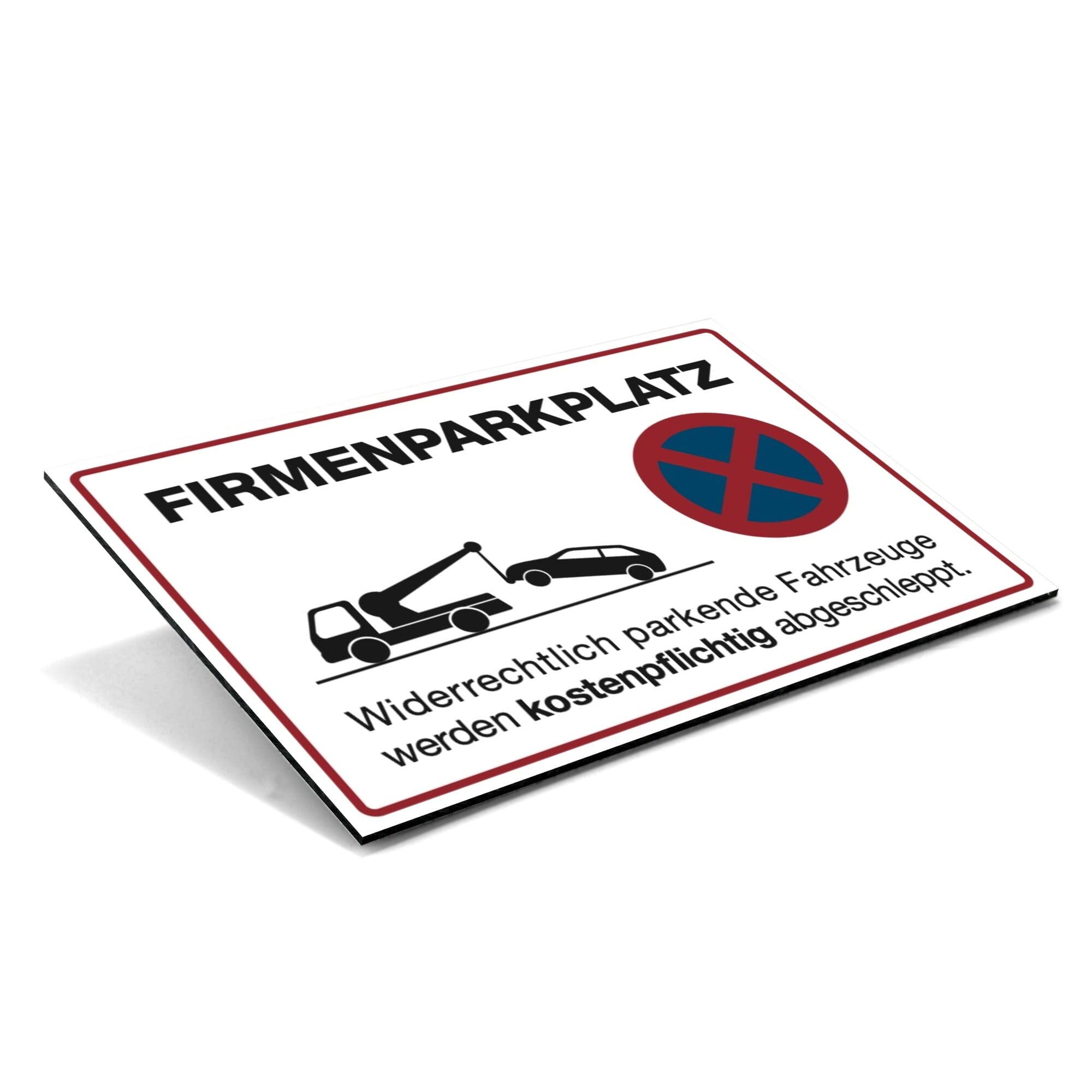 Parken verboten Schild – Firmenparkplatz, Alu-Verbund 600x400 mm, Weiß