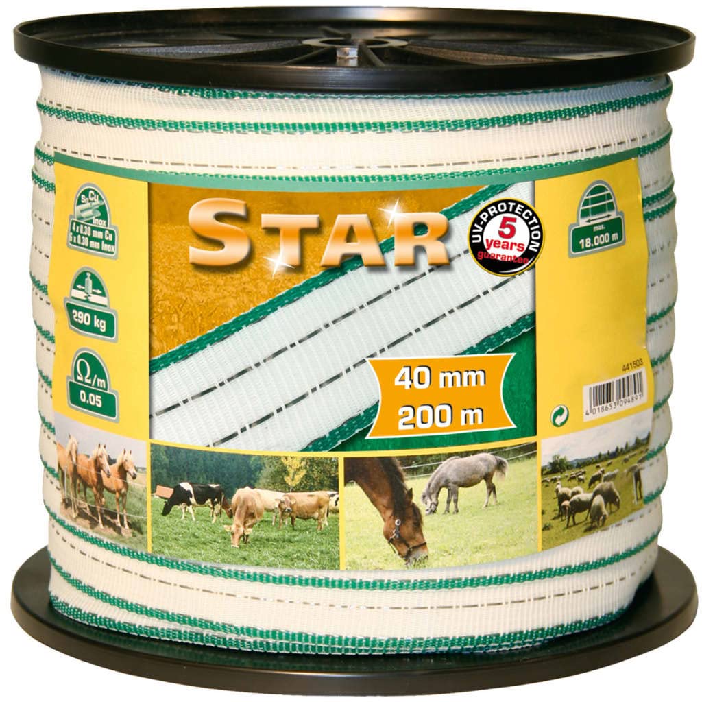 Kerbl STAR 441503 Ruban de clôture de pâturage Blanc/vert 10 conducteurs Longueur 200 m Largeur 40 mm