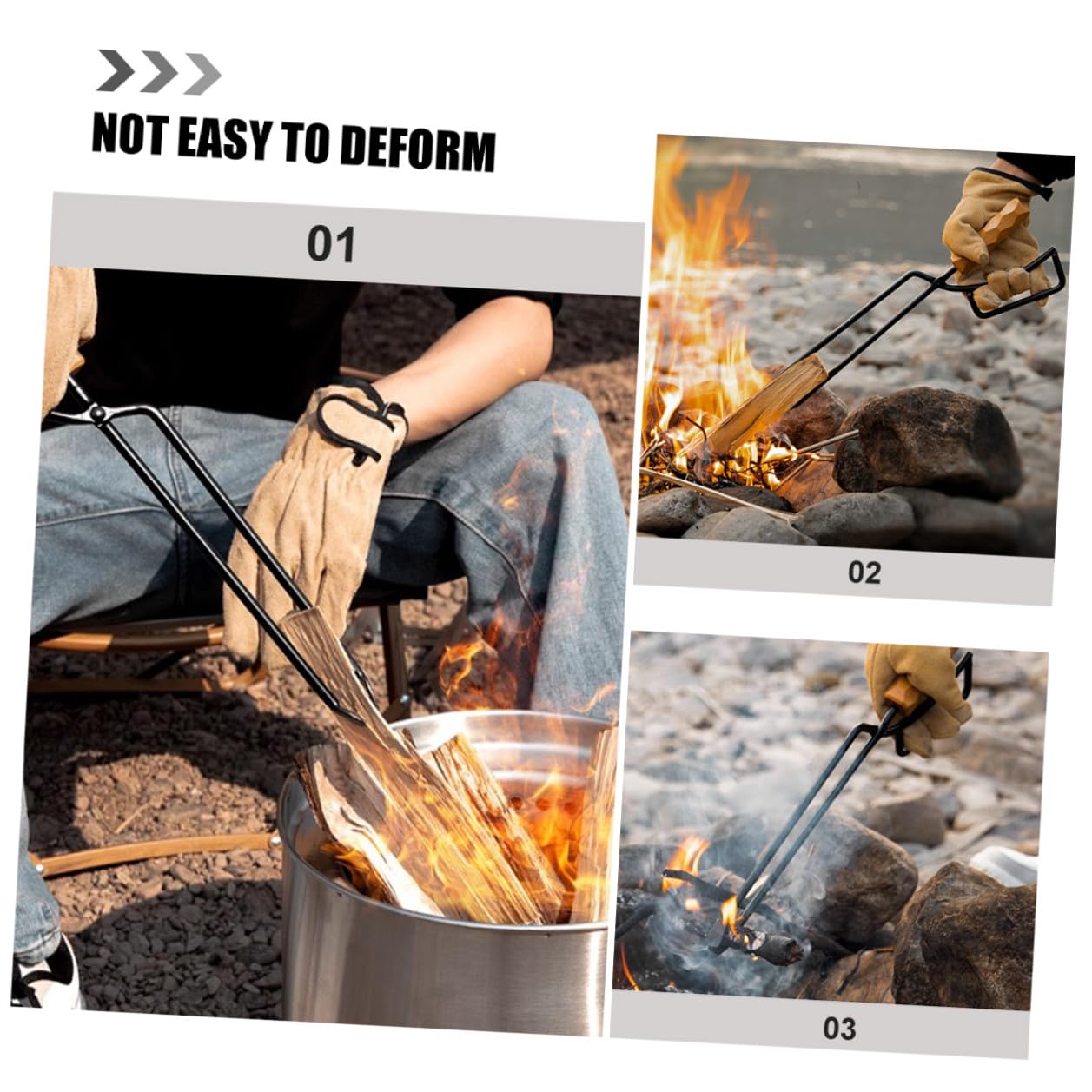 TOYANDONA Pinza per Barbecue da Campeggio in Ferro e Legno, Morsetto per Carbone Allungata Impugnatura Ergonomica Antiscottatura, Attrezzo Multifunzione per Esterno e Falò