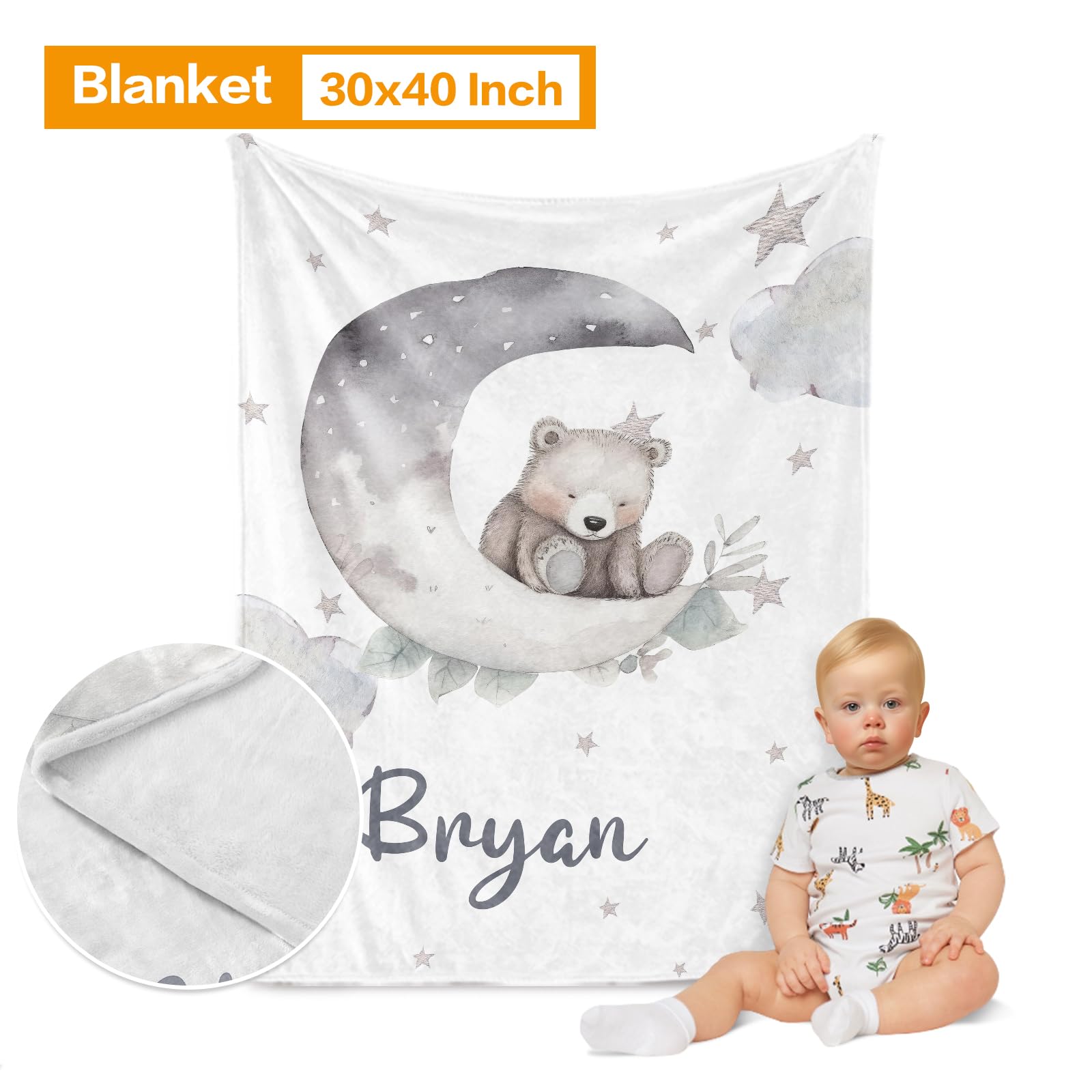 Juego de ropa de cama personalizado para cuna de bebé, juego de 3 piezas con nombre personalizado de animal lunar, manta suave y elegante, sábana, alfombra para gatear para recién nacidos,