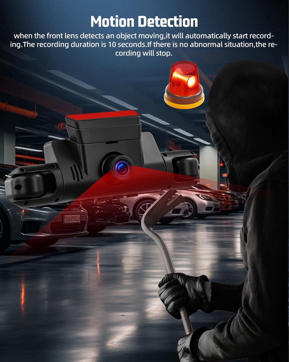 NHOPEEW Dash Cam a 4 canali anteriore e posteriore - Telecamera per auto a 360 gradi con display da 3 pollici, visione notturna IR, registrazione in loop, rilevamento del movimento + scheda TF da 64G
