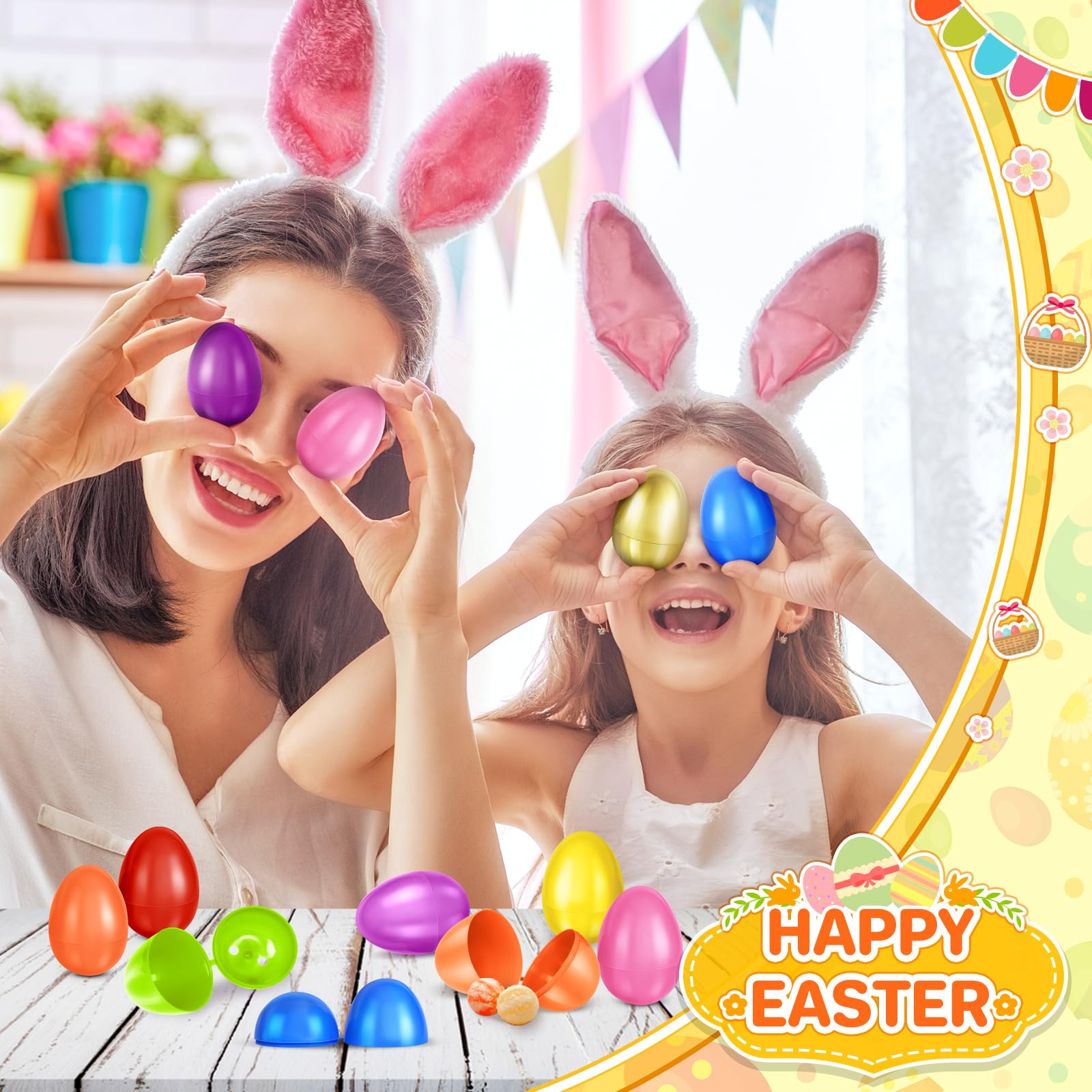 Shemira 3000 huevos de Pascua de plástico de 2.3 pulgadas más 36 huevos de Pascua dorados, huevos de Pascua vacíos rellenables, huevos de plástico a granel para relleno de cesta de Pascua, recuerdo de