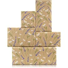 Unigift Lavender Daisy Floral Kraft Wrapping Paper Roll,17" x9.8ft Floral Flower Gift Wrapping Paper Birthday Gift Wrap Brown Kraft Paper for Present Spring Wedding Mothers Day Birthday Party