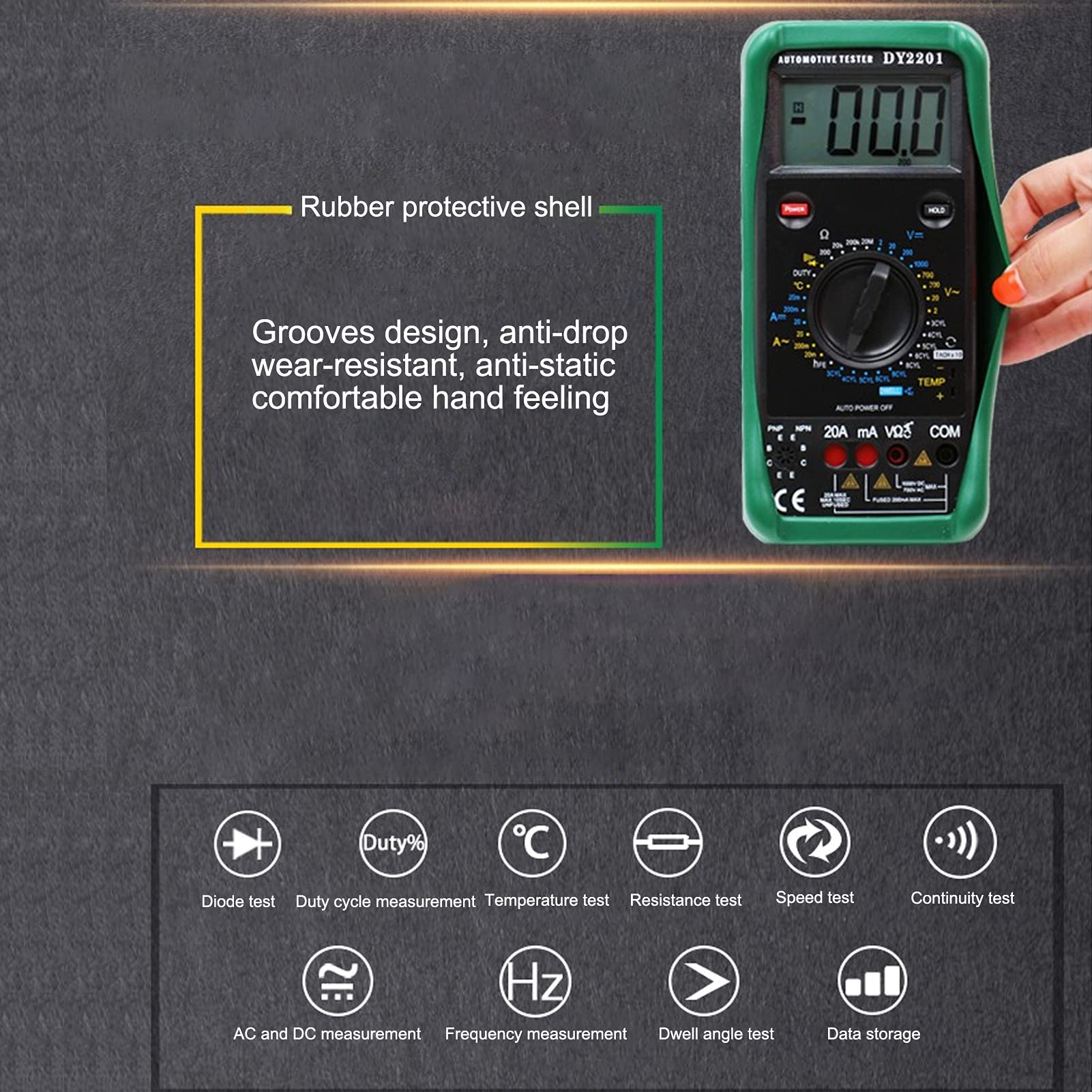 Multímetro Digital Versátil, Probador de Corriente de Voltaje AC/Ideal para Reparación Automotriz con Almacenamiento de Datos y Función de Apagado Automático, Adecuado para