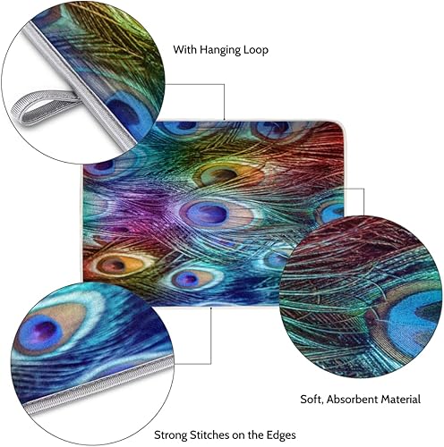 Miniatura 5 de Tapete de secado de platos de color pavo real prémium para encimera de cocina, tela de poliéster absorbente, respaldo antideslizante, ideal para