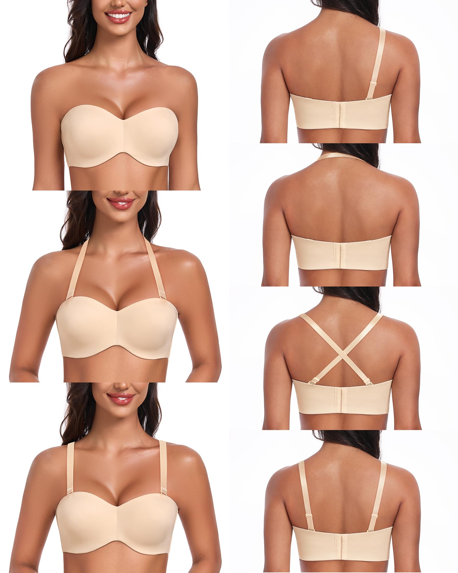 DotVol Damen Trägerloser BH Push Up mit Bügel Trägerlos Bandeau T-Shirt BH Große Größen Ungepolstert Minimizer BH