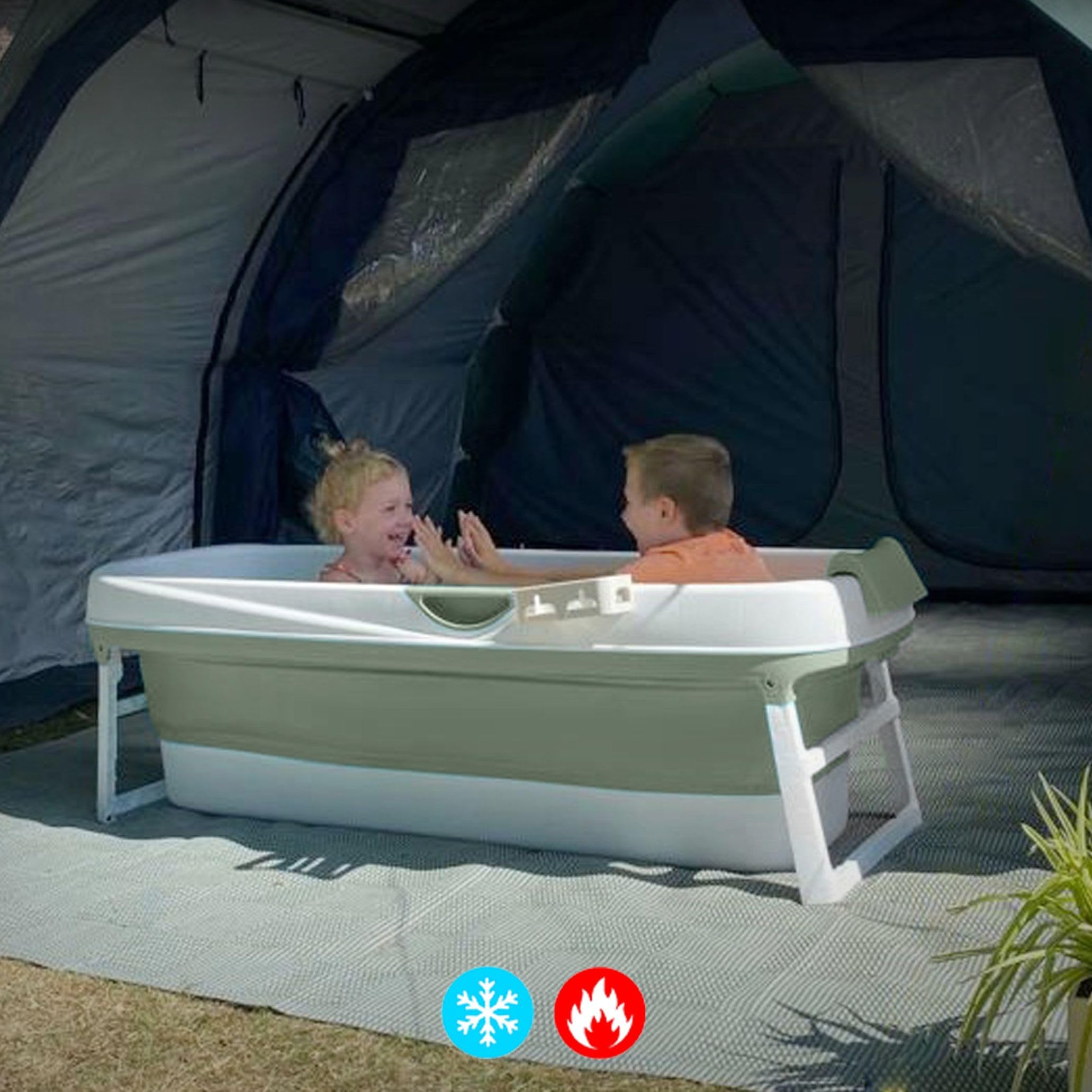 HelloBath® Opvouwbare Badkuip XXL 157x60x48 cm voor Volwassenen | Draagbare Badkuip met Badkussen, Opbergtas, LED-lamp & Massagerollers | Mobiele voor Douche & Buiten | Groen