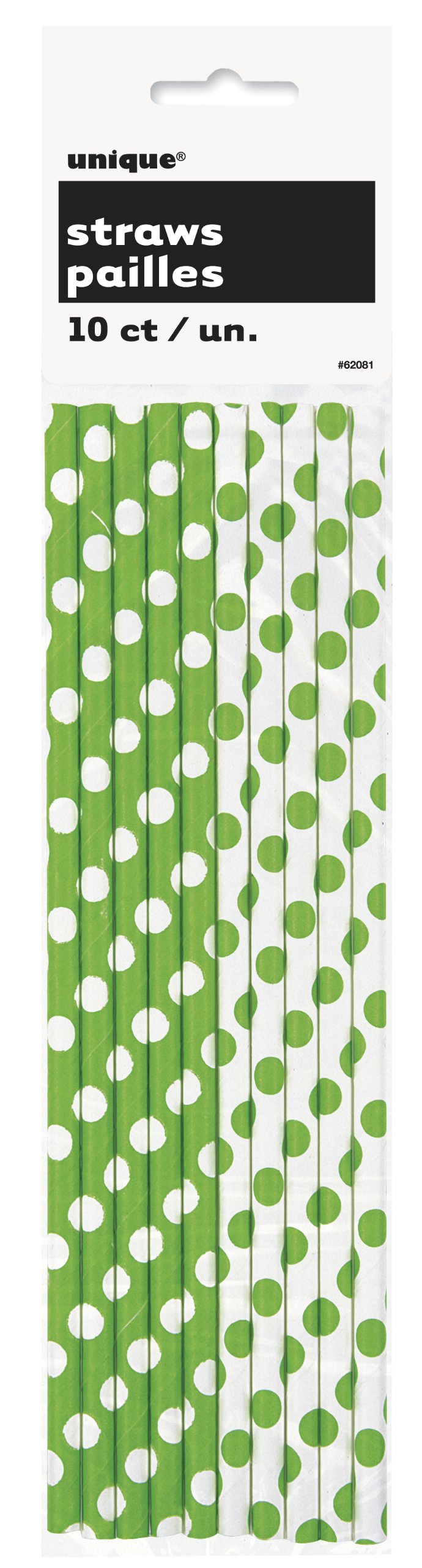 unique party Decorative Dot Paper Straws 10 Pieces, Lime Green