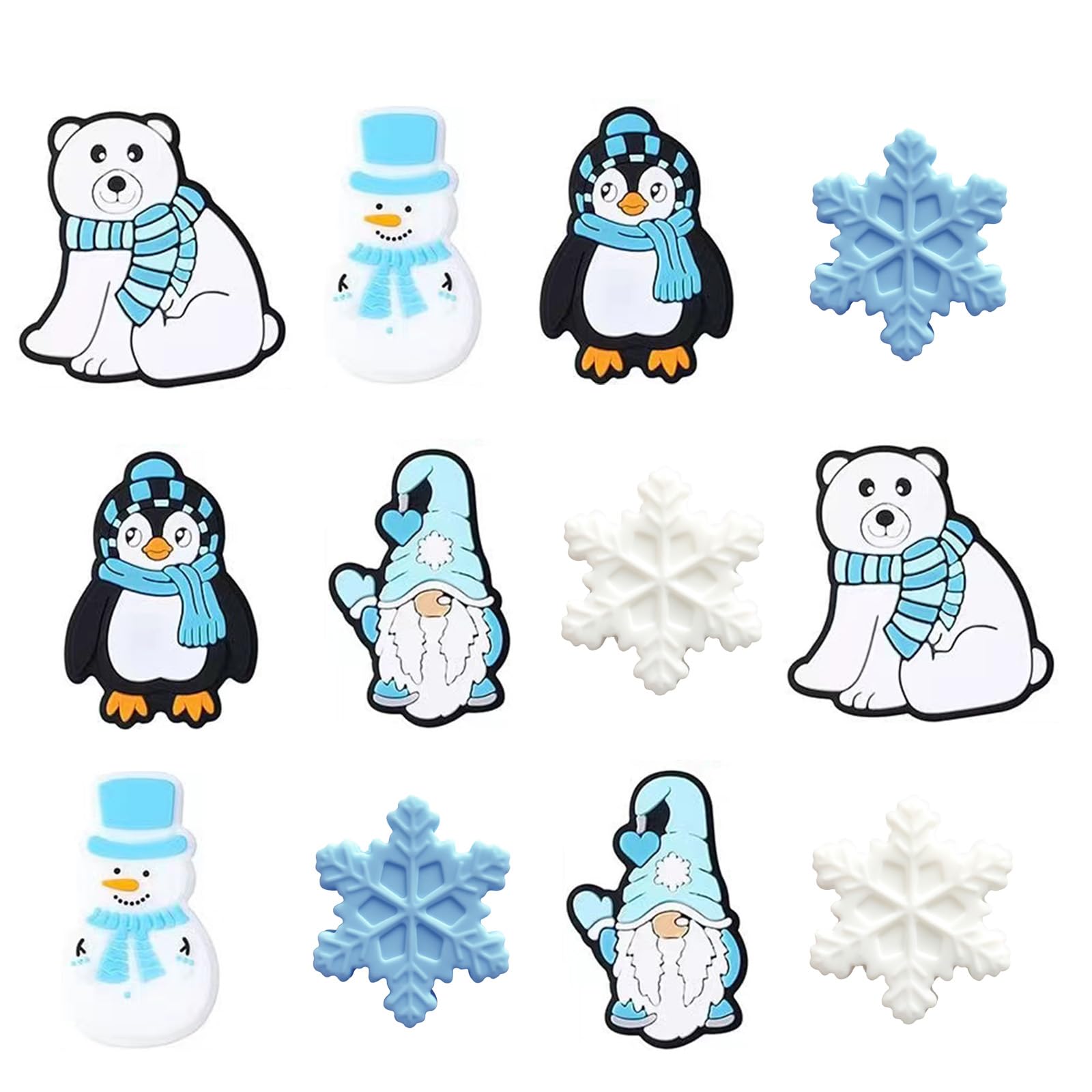 YushenWinter Focal Beads for Pen Making Cute Snowflake Beads Penguin Beads Silicone Focal Beads Bulk for Lanyard Making Bracelet Charms DIY Beadable Pen Toppers
