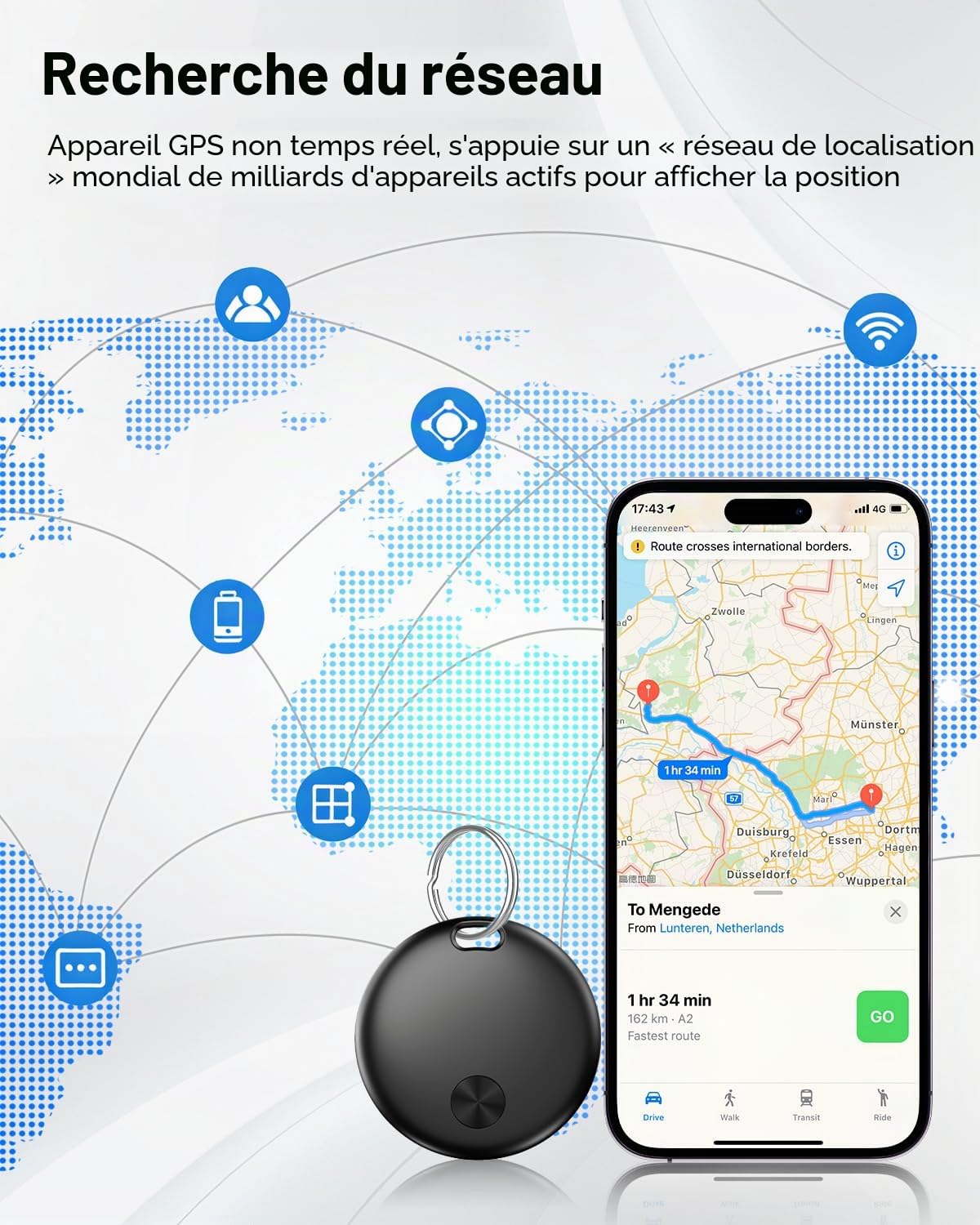 Smart Air Traceur Tag, Compatible avec Apple Find My (iOS Uniquement), étanche IP67, Batterie Remplaçable, Localisateur de Clés/Portefeuilles/Valises/Sac à Dos - Lot de 4