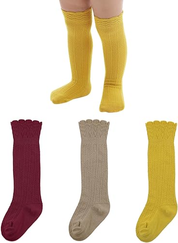 Zando Calcetines altos hasta la rodilla para bebés recién nacidos, calcetines de algodón con volantes, calcetines largos cálidos para niñas y niños,