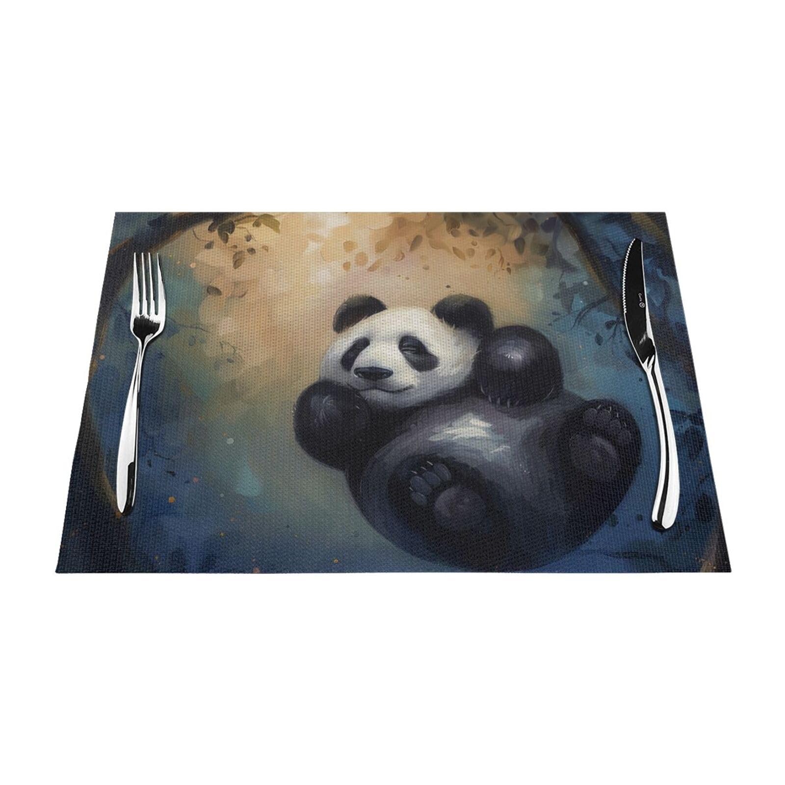 Panda Printed PVC Placemat 1 PCS for Kitchen Dining Table Heat-resistand Washable Table Mats 18x12 in