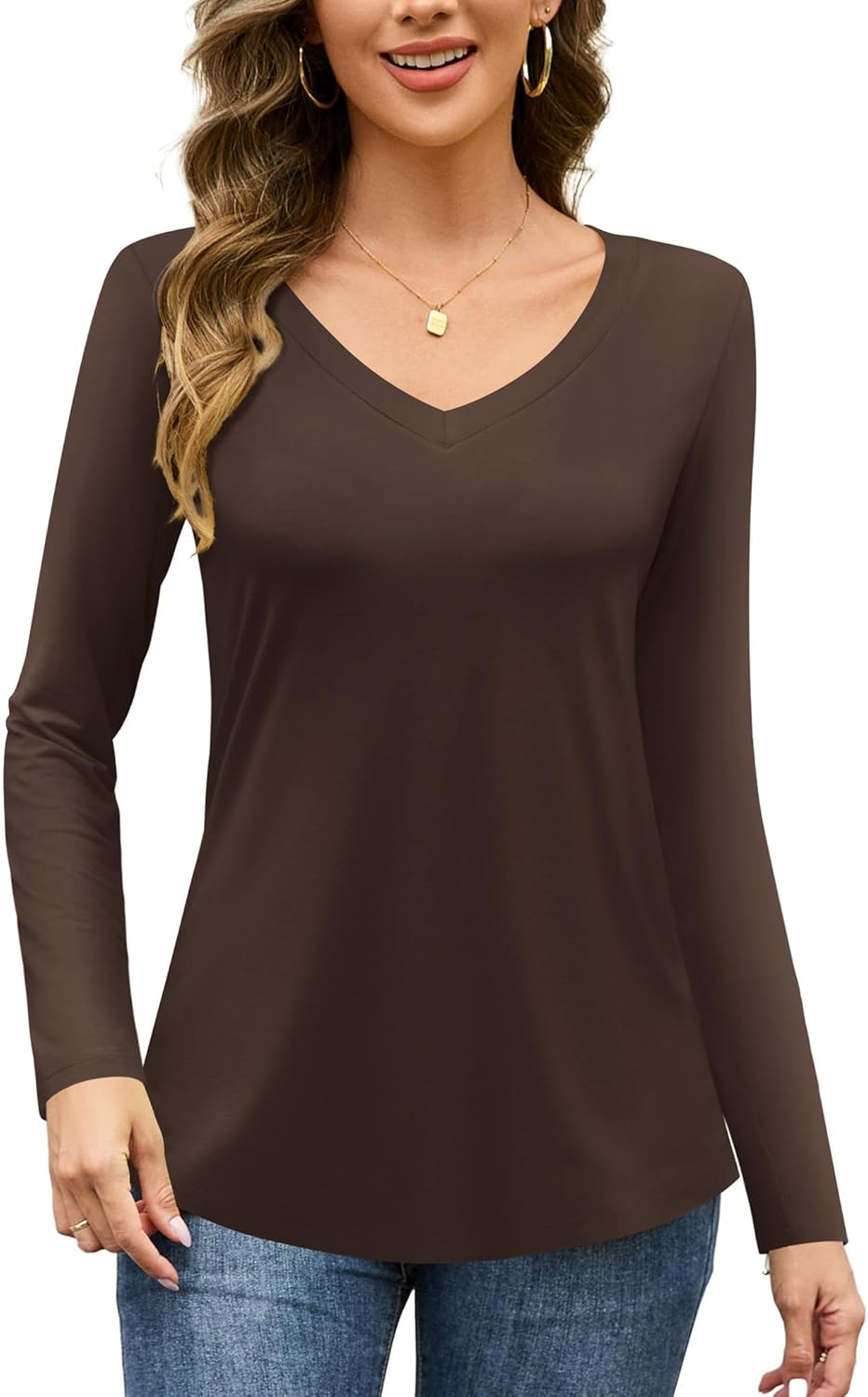 Amoretu Womens Tshirts V Neck Short Sleeve Tops Tee Solid Color Blouse - Image 2