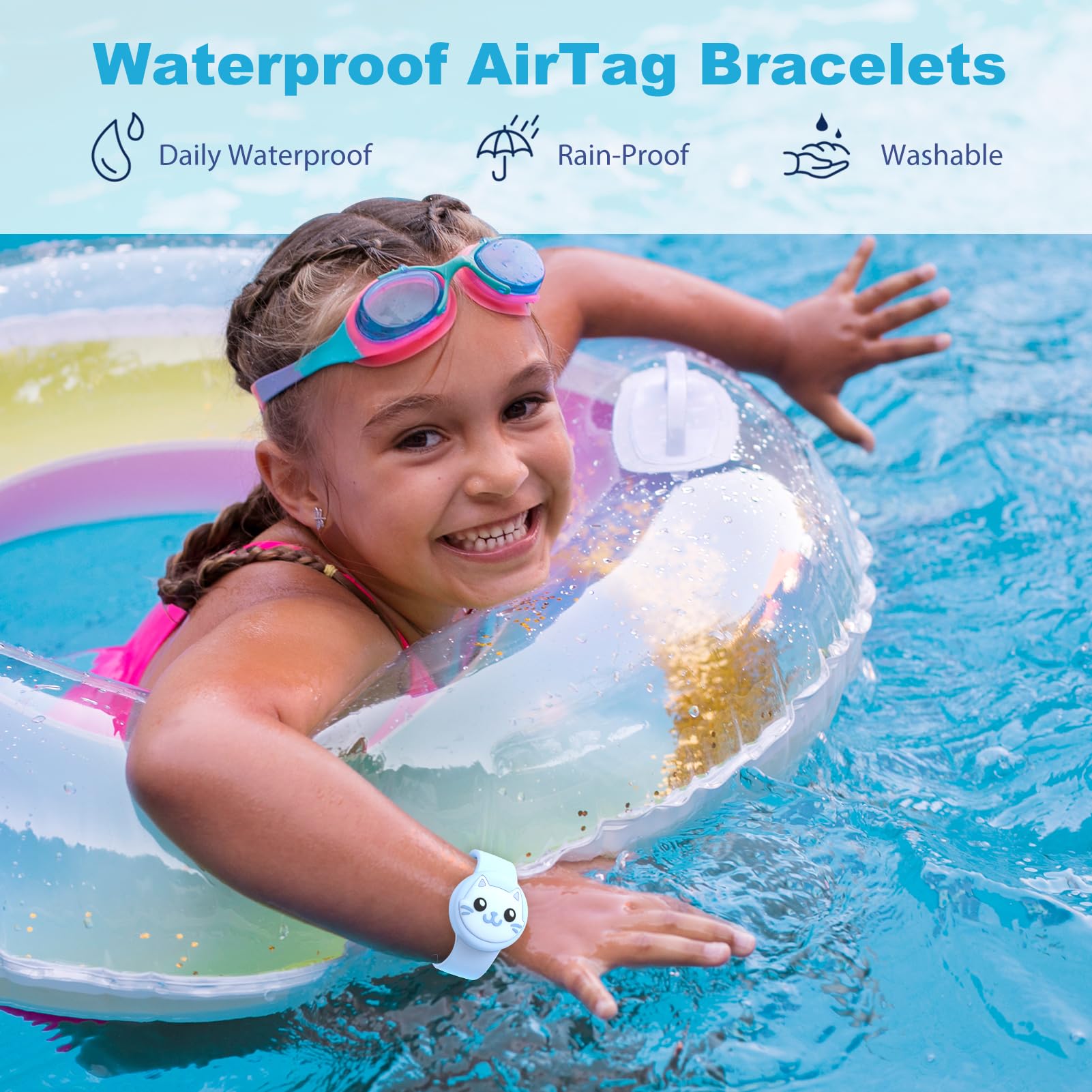 Waterproof Airtag Bracelets for Kids - (2 Pack) Soft Silicone Hidden Airtag Wristband - Lightweight GPS Tracker Holder Compatible with Apple Airtag Band for Child(Butterfly/Cat)