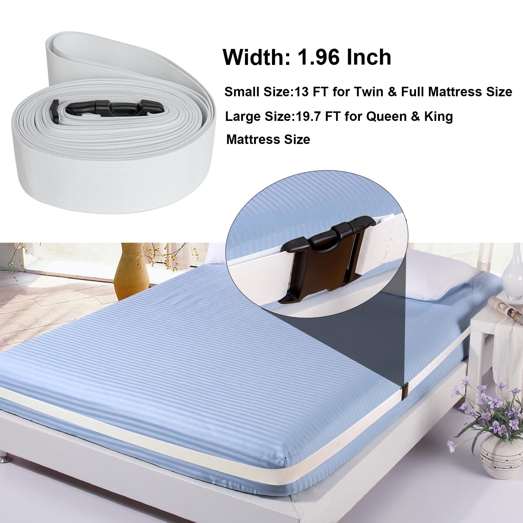 Bed Sheet Holder Straps Reliable Sheet Hold Fitted Sheet Strap for Firm & Tight, Elastic 2 Inch Wide Mattress Strap Hold Sheets On Place for Queen & King Size Mattress (White, 19.7 FT)