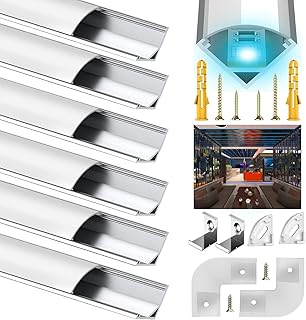 LED Aluminium Profil, 6X1M Stripe Kanal V Form Schiene für 10mm LED Streifen, Kanäle Leiste Aluprofil Eckprofil Strip Diffusor mit Milchig Weißer Abdeckung und 45 Grad Eckverbindern