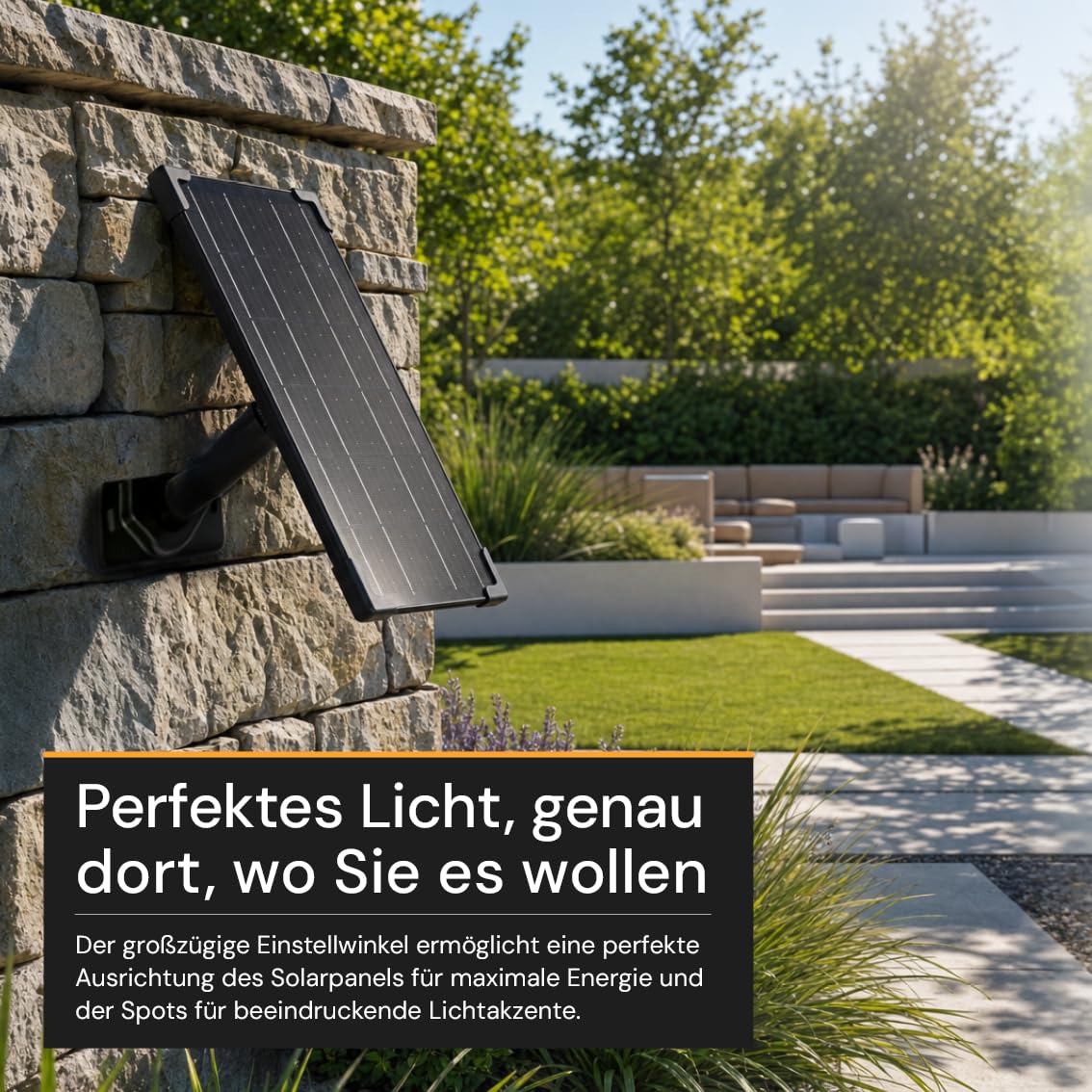 4er Pack Solarstrahler Garten Schwarz, 5W, 3000K Warmweiß | 200lm, IP54, mit Solarpanel, Erdspieß, 3m Kabel und Akku, Gartenstrahler und Solarlampe für außen