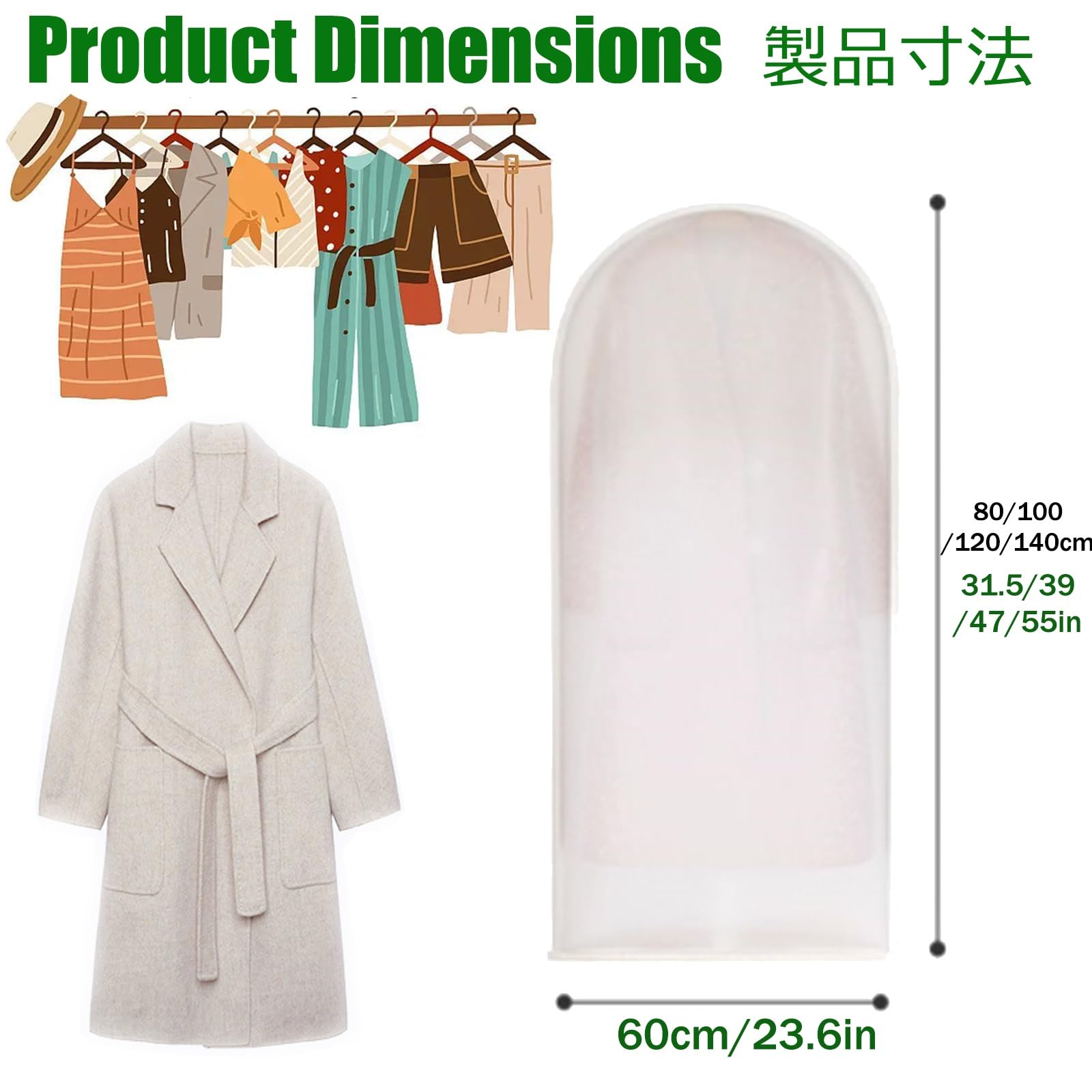 Buste Trasparenti Per Vestiti Copertura Vestiti Con Cerniera Copri Abiti Da Armadio Peva Lavabile Buste Per Abiti Per Camicia Costumi Cappotti Giacca Porta(Semi-transparent,60 * 140cm,15pc)