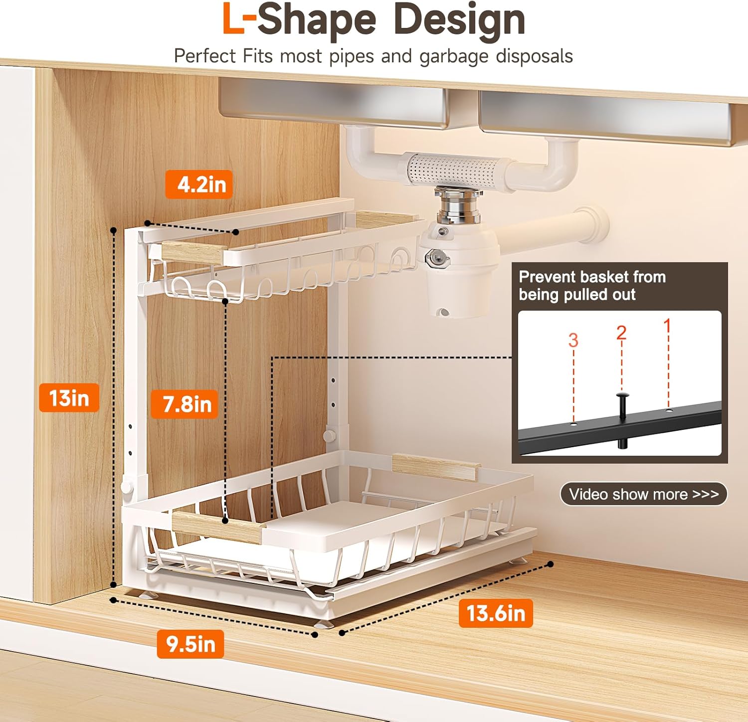 2 Packs Under Sink Organizer, Height Adjustable 2 Tier Under Kitchen sink organizer, Multi-Purpose Storage Shelf for Kitchen Bathroom Cabinet (White, Large) - Image 3