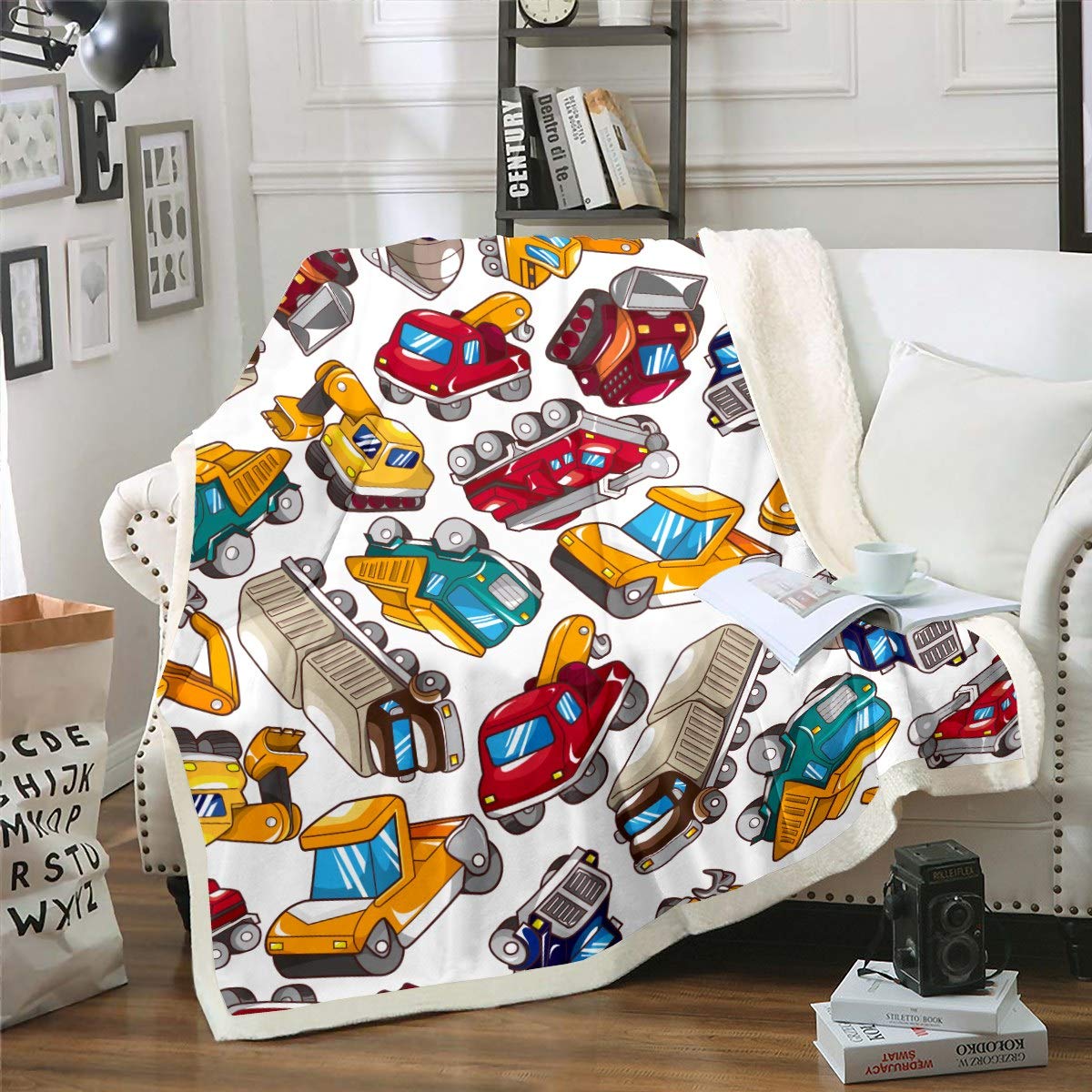 Loussiesd Plush Throw Blanket Cartoon Car Blanket for Bed Couch Travel Construction Vehicles Fleece Blankets Animation Inspired Automobile Room Decor Sherpa Blanket Baby 30"x40"